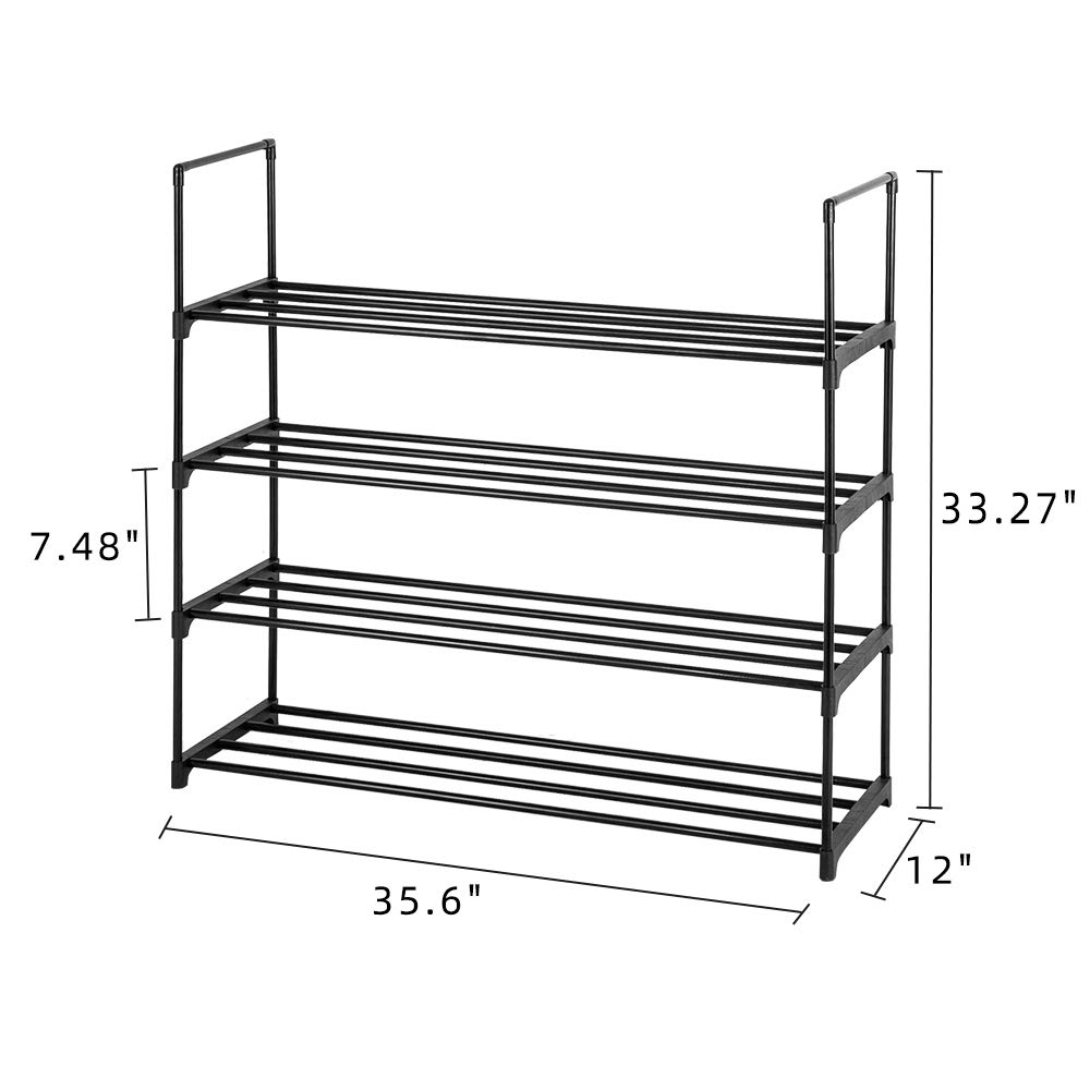 4-Tier Shoe Rack Organizer - Sturdy Shoe Storage Shelf Tower for Bedroom, Entryway, Hallway & Closet - Space-Saving Black Shoe Organizer - Perfect for Small Spaces & Shoe Collection Organization