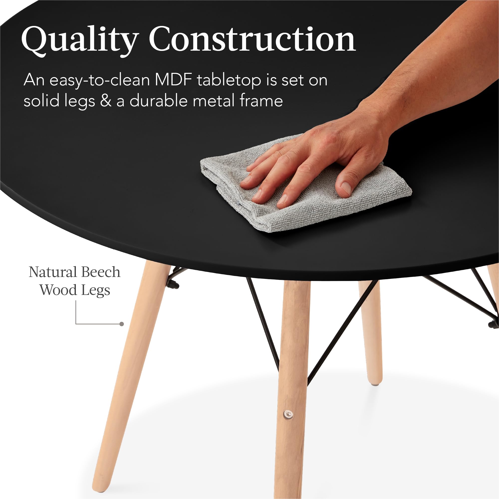 Best Choice Products 35.5-inch Round Dining Table - Compact Mid-Century Modern Design for Small Spaces, Perfect for Kitchen, Apartment or Breakfast Nook - Sturdy Beech Wood Legs & Metal Frame in Black - Ideal for Couples, Small Families or Entertaining Guests