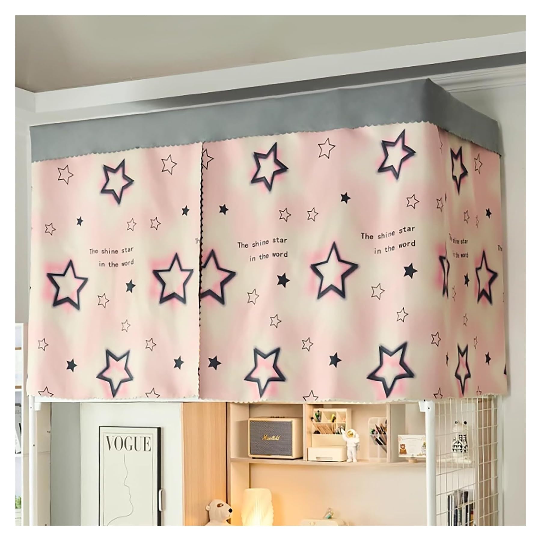 Pink Bunk Bed Curtains for Privacy & Shading - Twin Top Bunk Bed Tent Canopy with Frame Post Poles - Dorm Room & Kids Bedroom Privacy Solution for Sleep & Study
