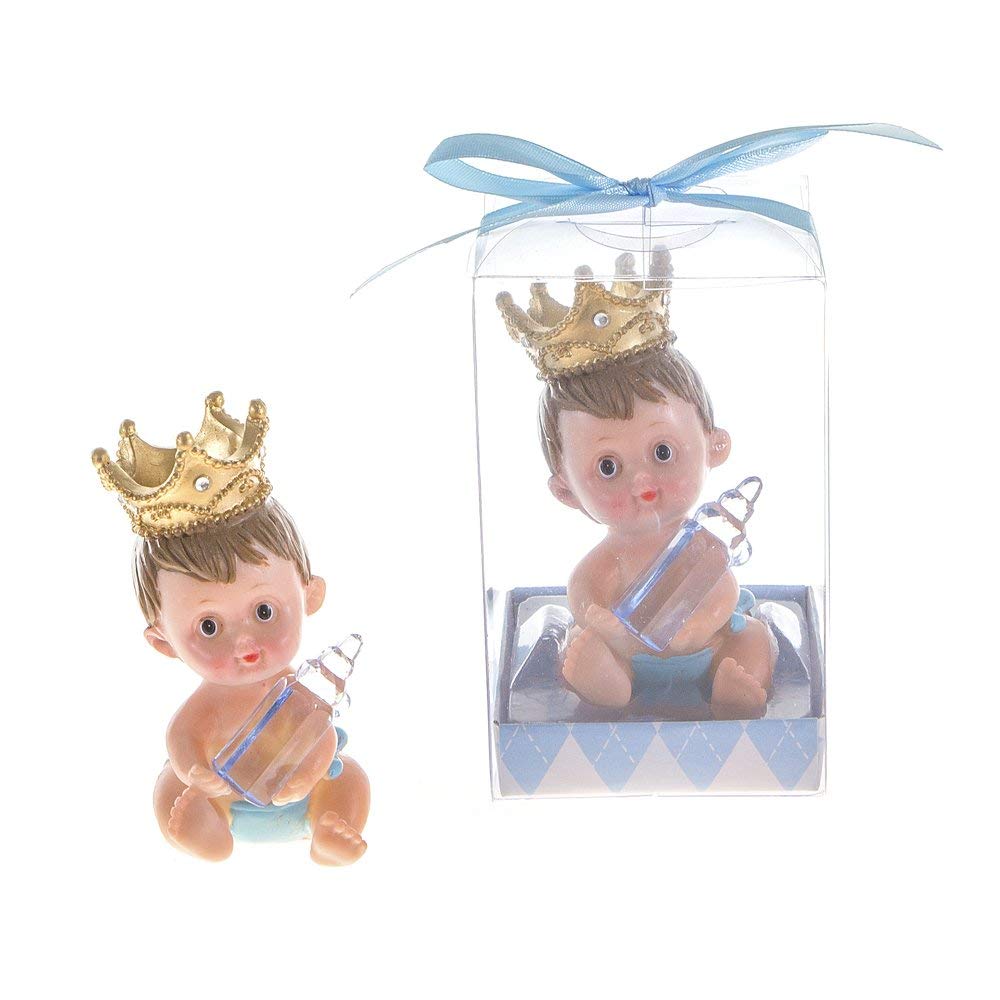 Lunaura Baby Keepsake Set - 12 Crown & Bottle Favors for Boy Baby Showers - Blue