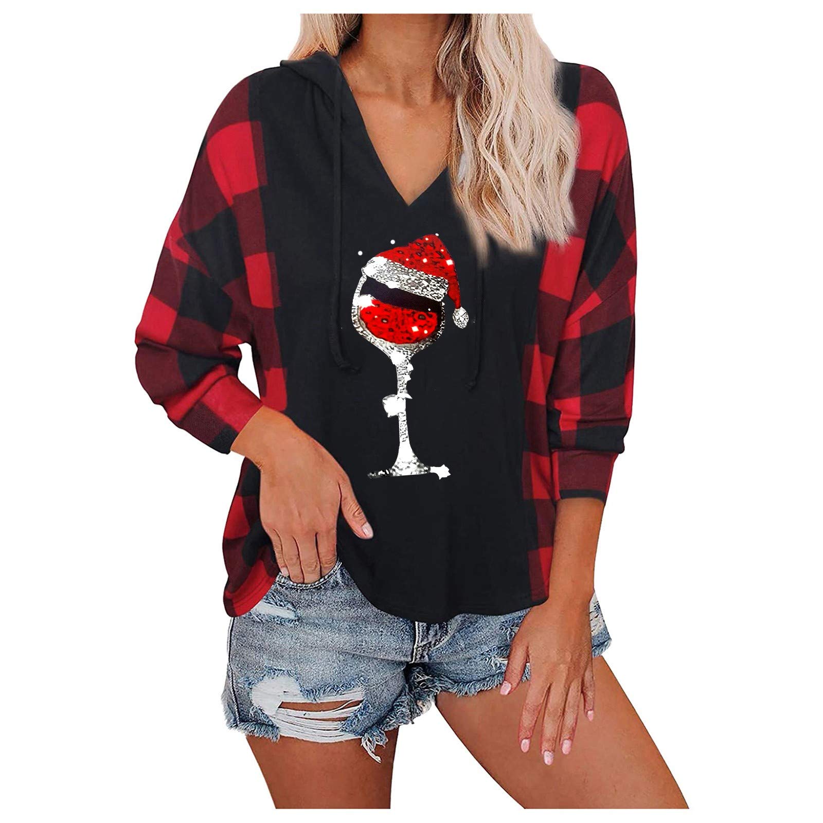 YUNDAN Women's Christmas Print Hoodie - Long Sleeve Round Neck Blouse with Festive Holiday Design | Perfect for Christmas Parties, Family Gatherings & Winter Outfits