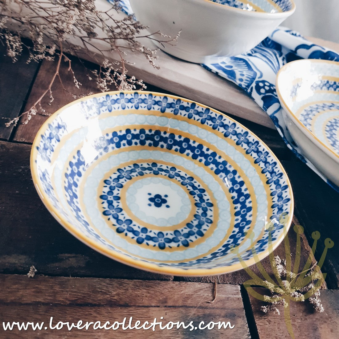Awasaka Japan Blue & Yellow Floral Tea & Dinnerware Set - Elegant Japanese Ceramic Cups, Plates & Serving Dishes for Afternoon Tea, Dinner Parties & Home Decor
