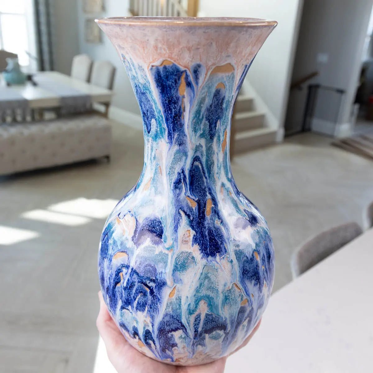 XXL Stoneware Decorative Vase - Ocean Cascade Design (Alchemy Collection) - Large Handcrafted Ceramic Vase for Home Decor, Living Room Centerpiece, Wedding & Event Decoration