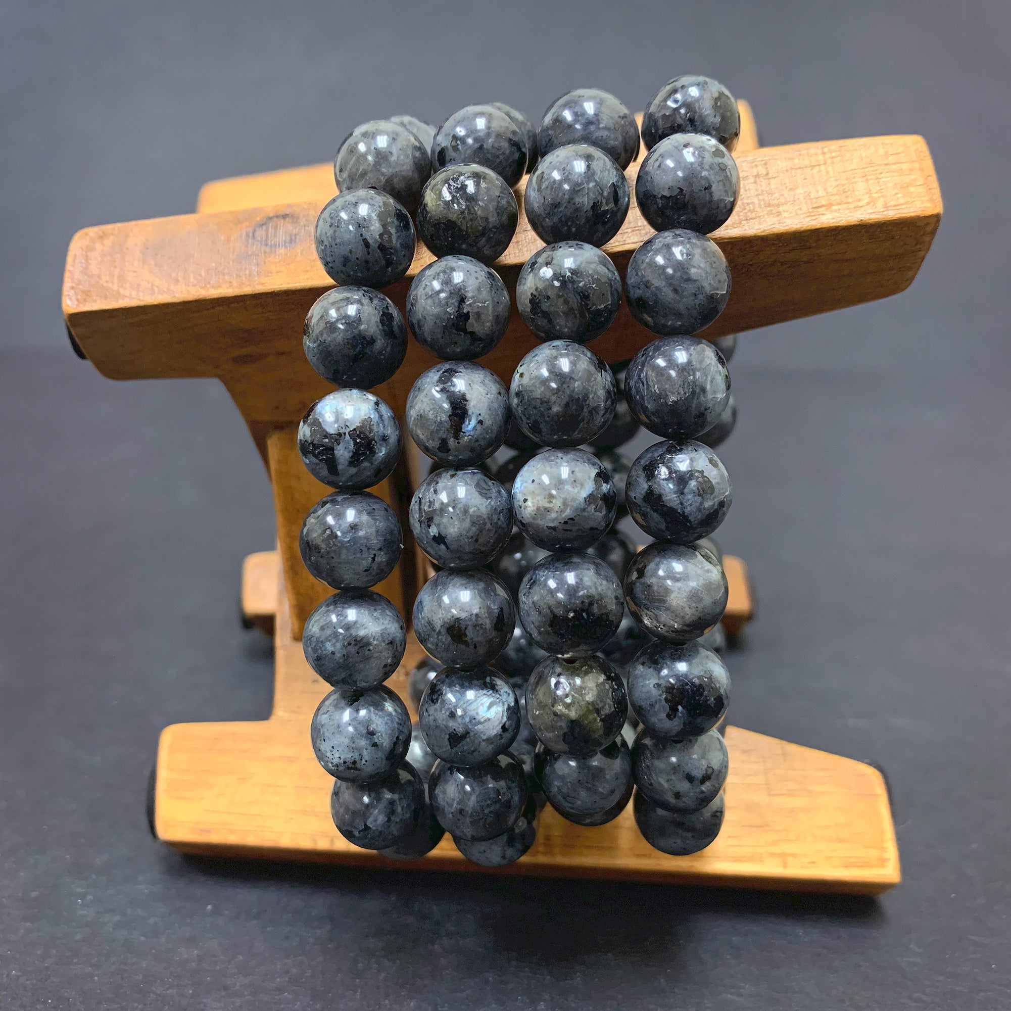 10mm Larvikite Gemstone Round Bead Stretch Bracelet - Handmade Unisex Adjustable Healing Crystal Jewelry for Meditation, Yoga & Spiritual Protection