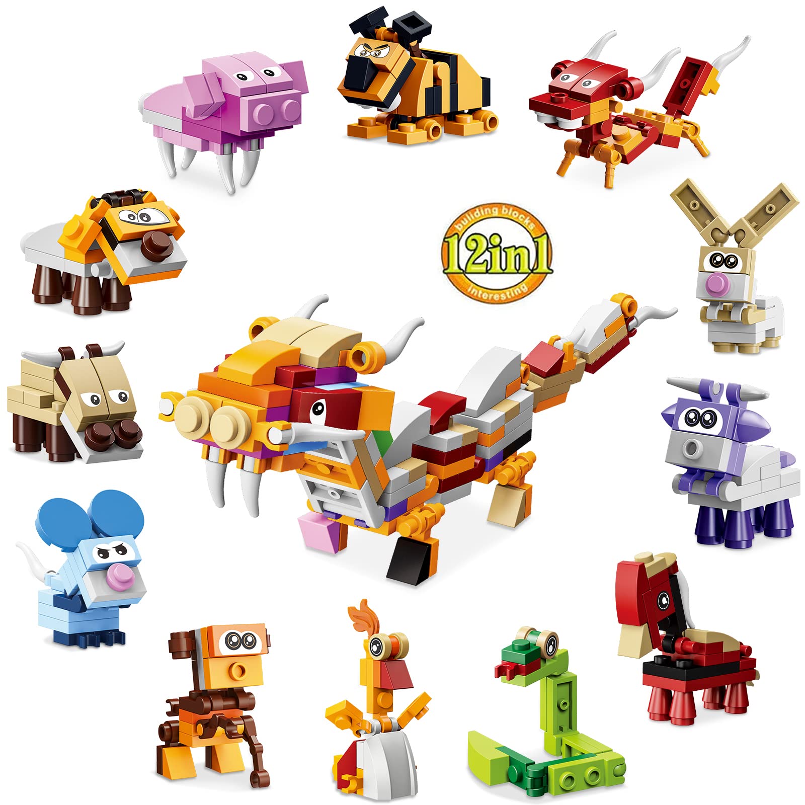 12 in 1 Mini Animal Building Blocks Set - Creative STEM Toys for Kids Birthday Party Favors, Educational Construction Toys for Boys & Girls - Perfect for Birthday Gifts, Classroom Rewards & Playtime Fun