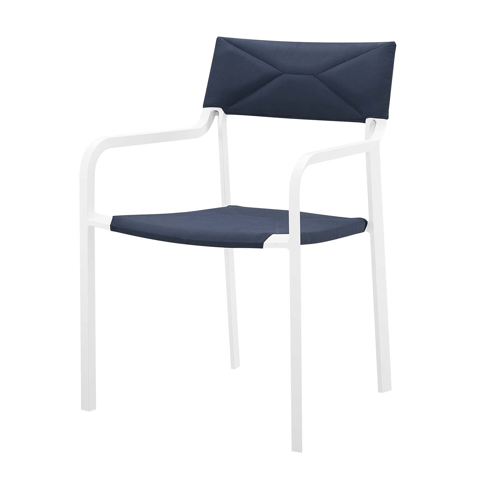 Modern Aluminum Side Dining Armchair in White, Blue, Navy - Durable Metal Outdoor Patio, Balcony, Bistro Seating for Stylish Comfort