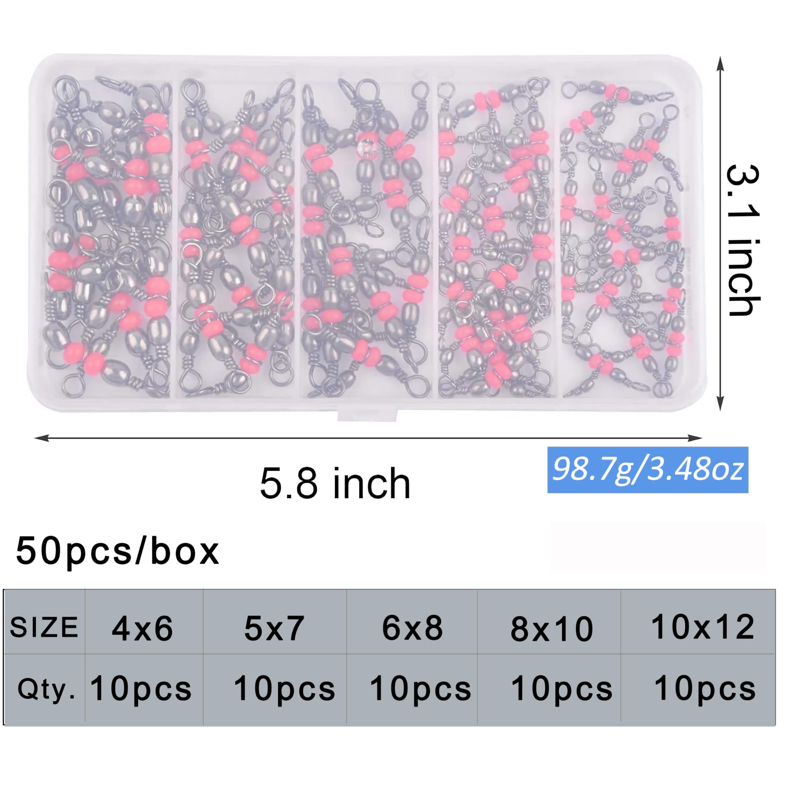 50Pcs 3-Way Fishing Barrel Swivels Set - Triple T-Turn Cross Line Swivel Connectors for Lure & Tackle - Durable Fishing Gear Accessories with Storage Box - Perfect for Saltwater, Freshwater & Ice Fishing