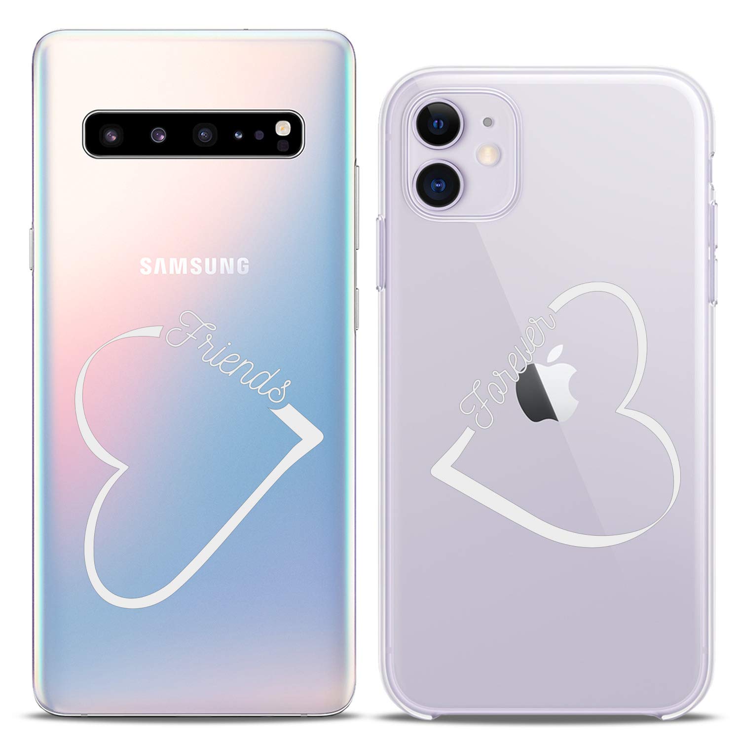Matching Couple Phone Cases Compatible with iPhone 16/15/14/13/12/11 Pro Max/Mini/XS/X/8 Plus/7+/XR/SE - Best Friends Forever BFF Heart Design Cute Girly Silicone Cover - Perfect Gift for Couples, Soulmates & Besties - Valentine's Day, Anniversary & Friendship Gifts