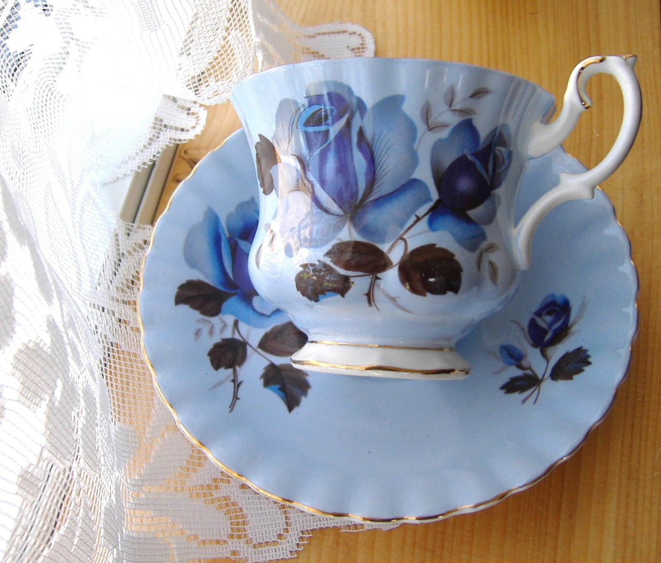 Vintage Royal Albert Blue Rose Cup and Saucer Set - English Bone China Tea Cup (1950s) - Perfect for Afternoon Tea, Collecting, and Vintage Home Decor