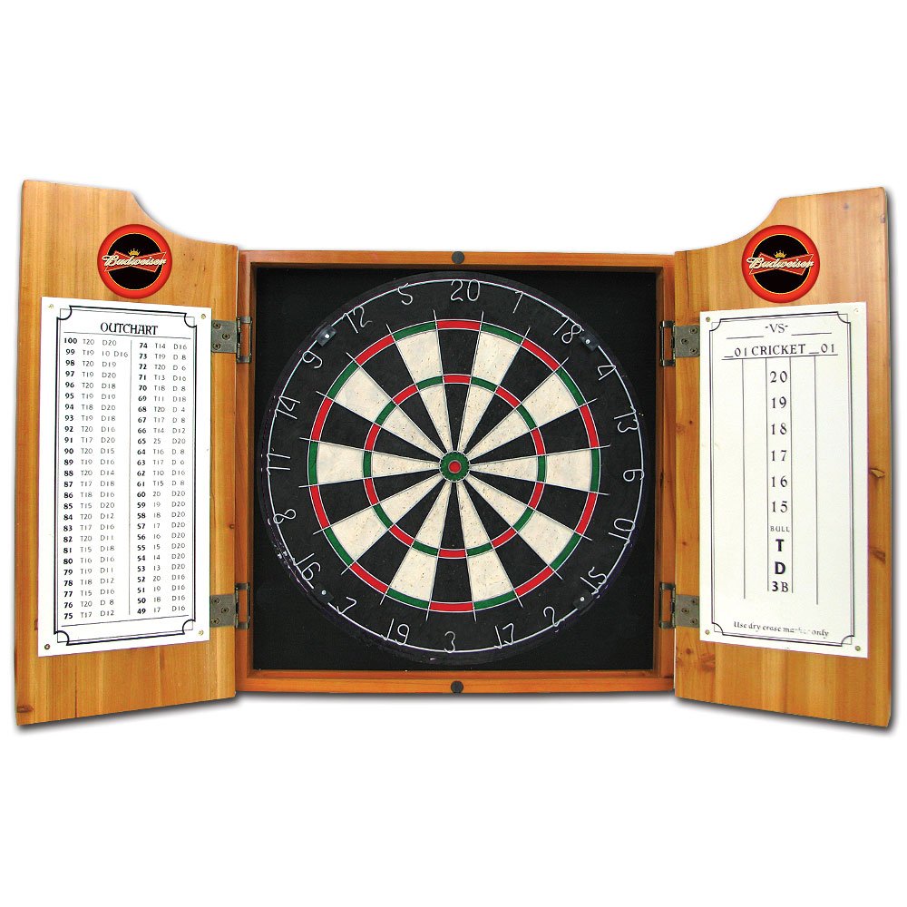 Budweiser Wooden Dart Cabinet Set - Premium Dartboard Cabinet with Darts - Perfect for Game Rooms, Bars, and Man Caves