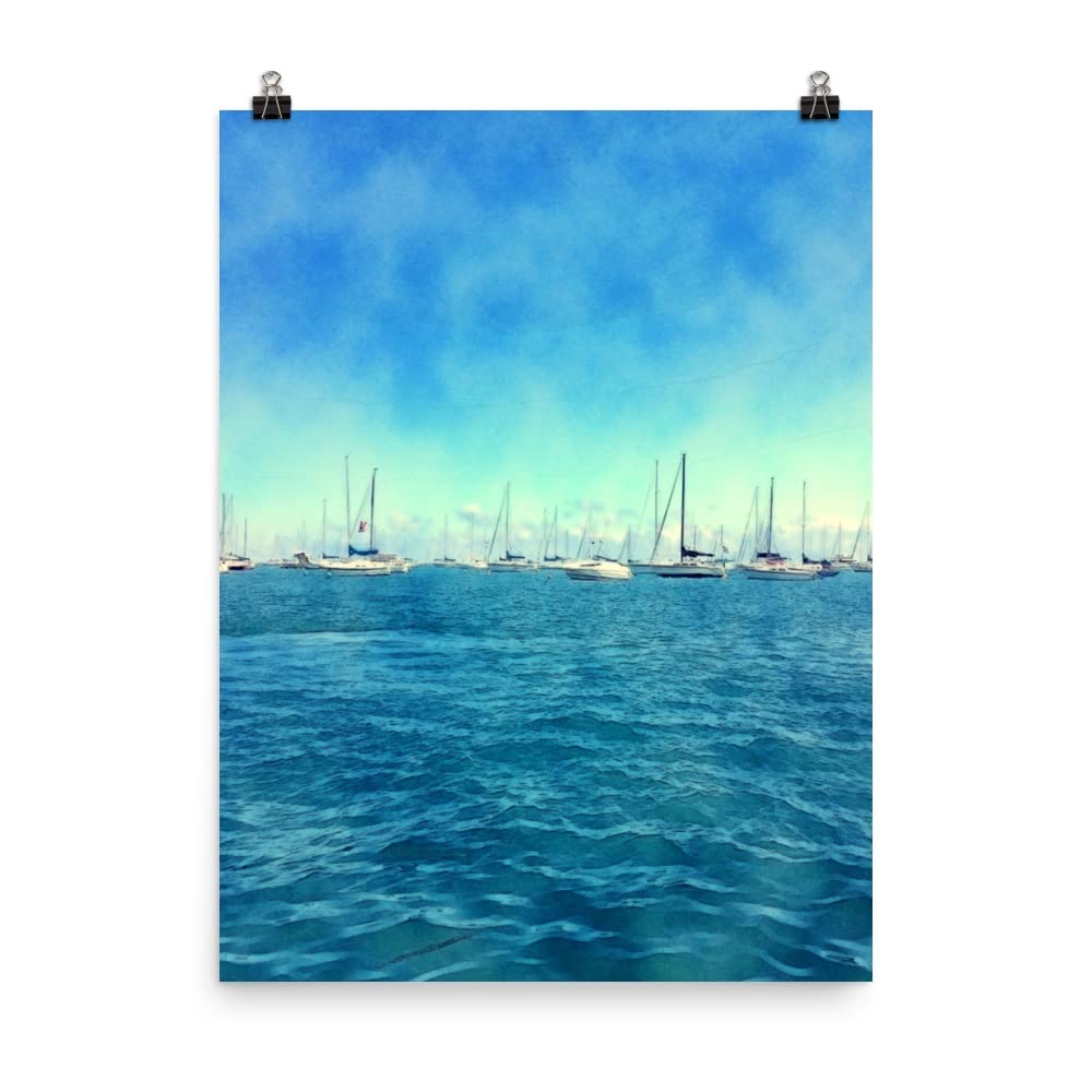 Chicago Boats in the Bay Watercolor Poster - 11x17 Inch Wall Art Decor for Living Room, Bedroom & Office | FunPopStickers