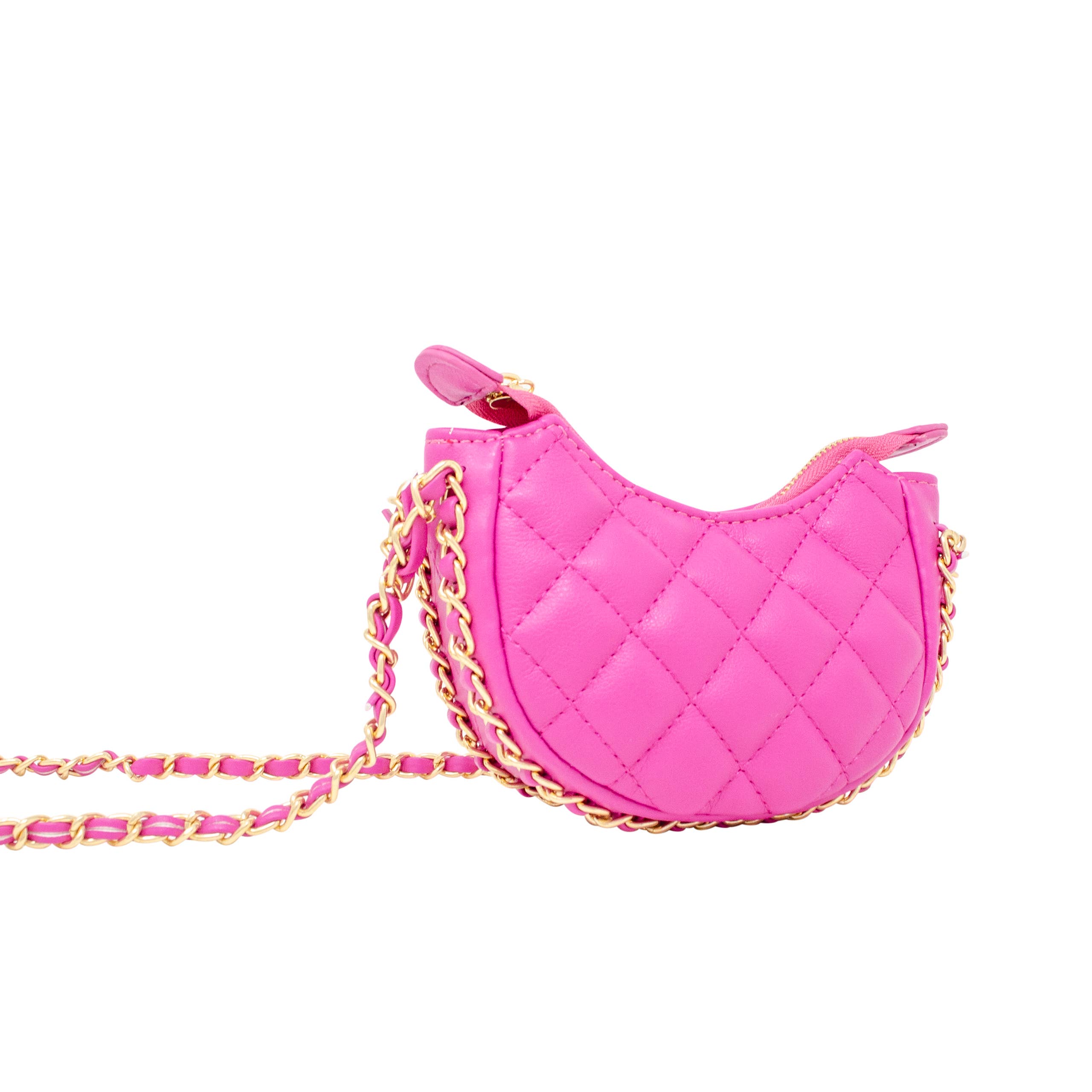 Quilted Chain Strap Hobo Bag for Girls - Hot Pink Crossbody Purse for School, Shopping & Parties