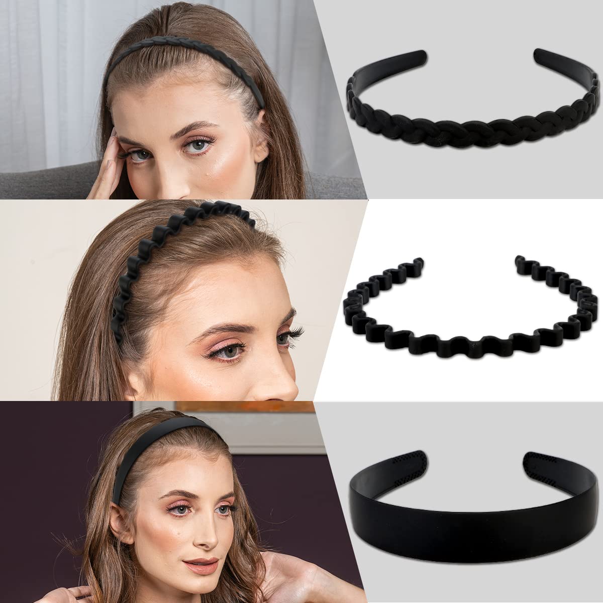 WHAVEL 6 Pack Non-Slip Plastic Headbands for Women & Men - Black Wavy Zig Zag Hair Bands with Teeth Comb for Effortless Styling | Perfect for Summer, Workouts, Yoga and Daily Use
