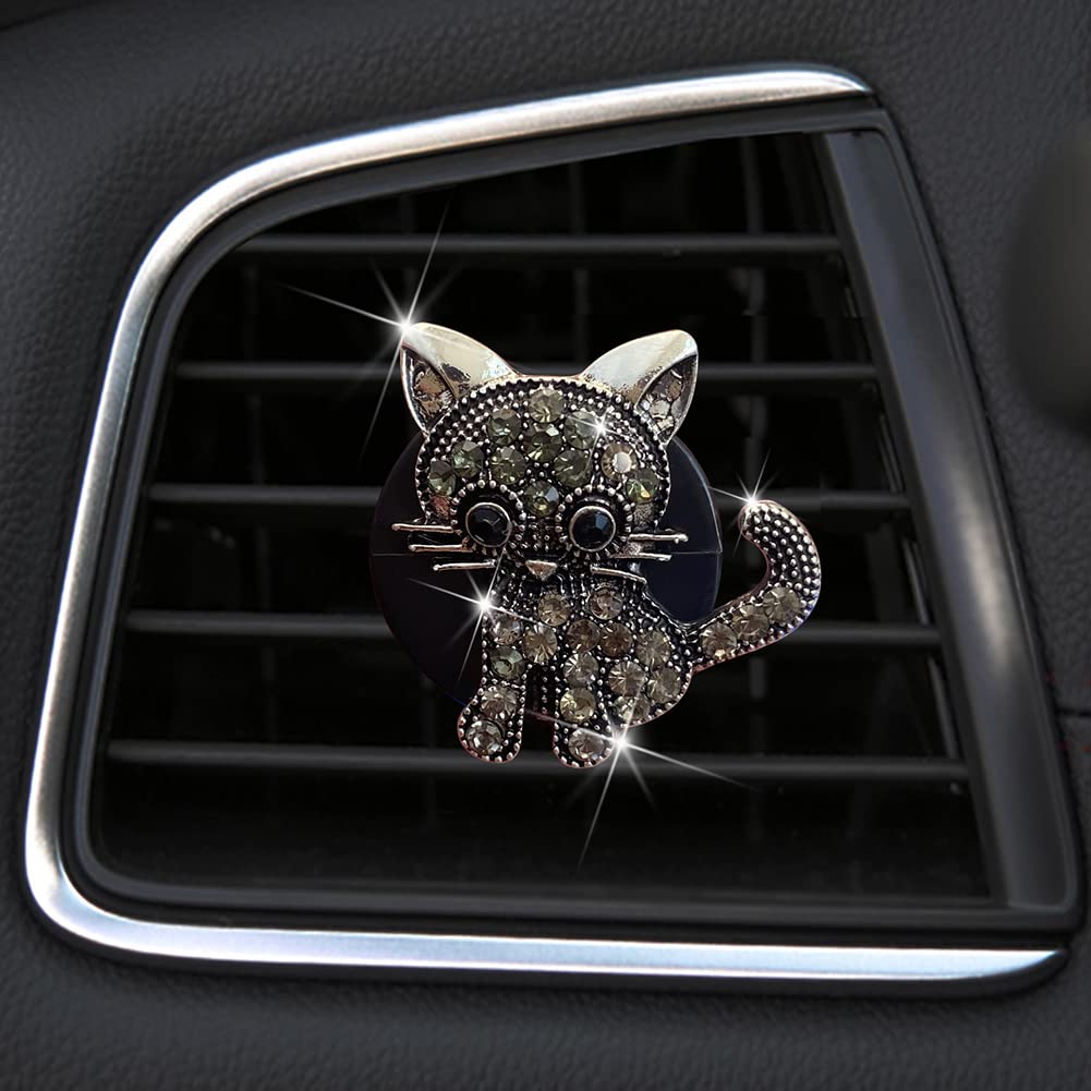 Cute Kitten Car Perfume Clip - Rhinestone Bling Air Vent Essential Oil Diffuser & Aromatherapy Ornament | Car Accessories for Women, Girls, Teens | Perfect for Sedan, SUV, Truck Interior Decor & Freshening