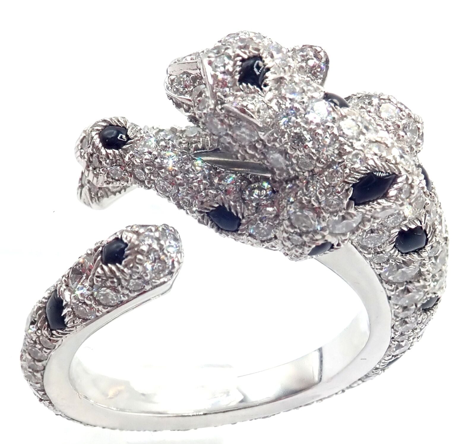 Authentic Cartier Panther Panthere 18K White Gold Diamond Onyx Ring - Luxury Jewelry for Women, Elegant Gift for Anniversary & Special Occasions
