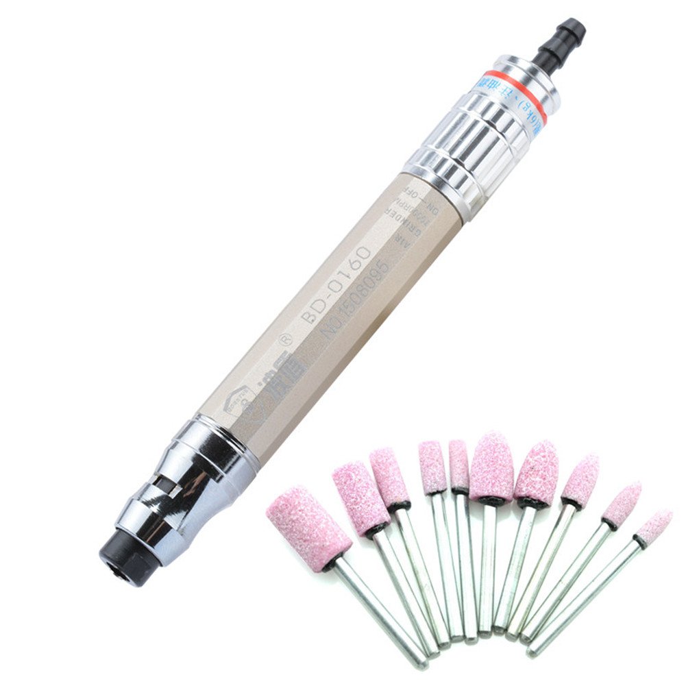 Micro Air Die Grinder Kit - Mini Pneumatic Pencil Type Polishing & Engraving Tool - Professional Air Power Tool (Champagne Gold) for Metalworking, Jewelry Making & DIY Crafts