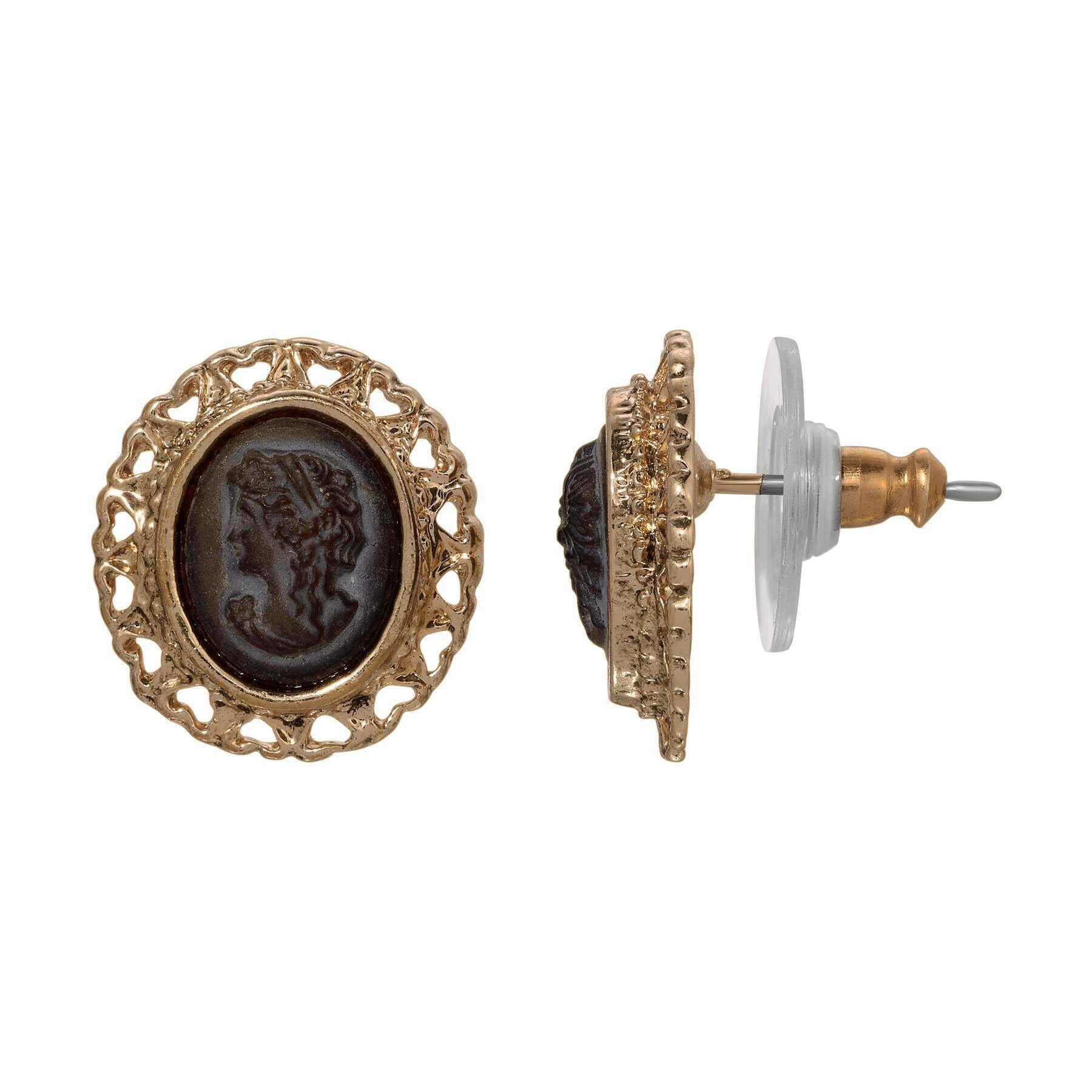 1928 Jewelry Dark Brown Edwardian Silhouette Cameo Heart Stud Earrings - Vintage Inspired Jewelry for Women, Perfect for Weddings, Parties & Special Occasions