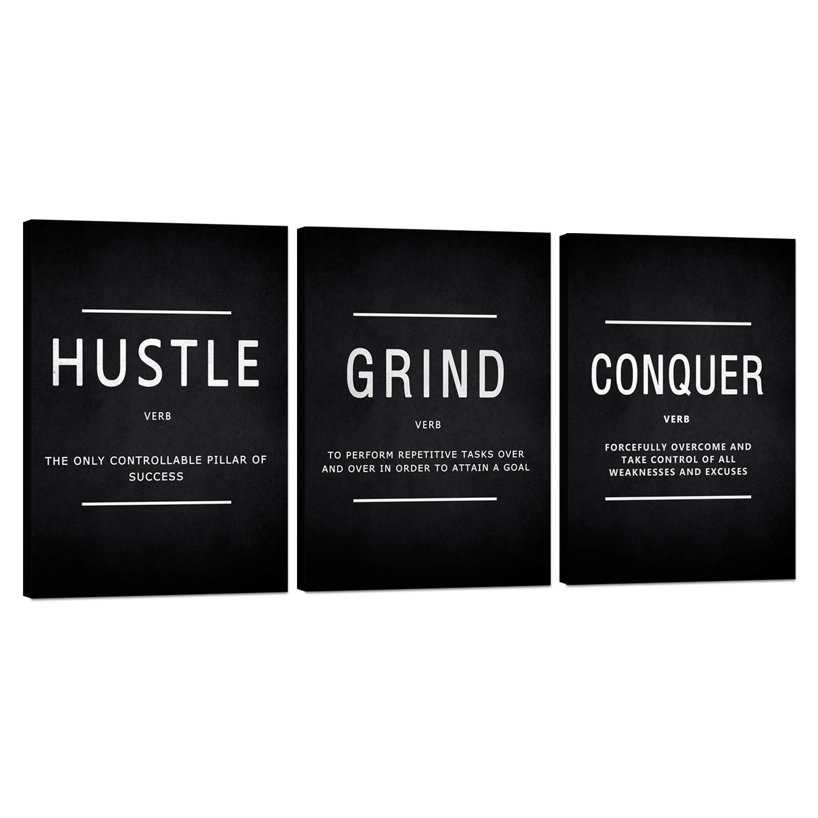 KAWAHONE Motivational Canvas Wall Art - Office Grind Hustle Conquer Leader Confidence Perseverance - Framed Inspirational Painting Prints for Workplace & Home Decor - 18