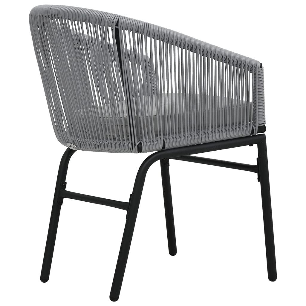 vidaXL 3-Piece Patio Bistro Set with Cushions - Gray PE Rattan Outdoor Furniture, Round Glass-Top Table Conversation Set for Garden, Deck, and Backyard Relaxation