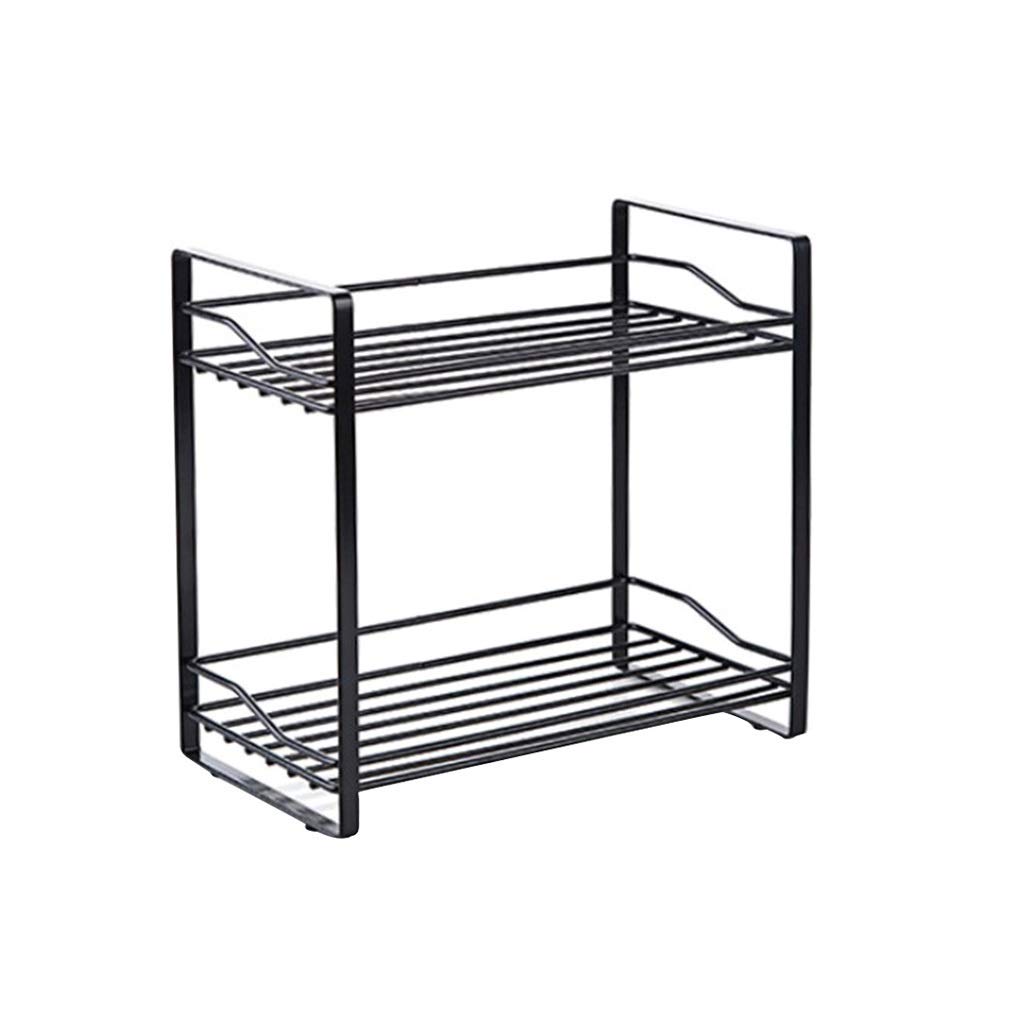 Iron Double Layer Bathroom Shelves - Multi-Functional Storage Rack & Organizer for Kitchen, Bathroom, Toilet | Space-Saving Condiment Holder (Black) - Perfect for Small Spaces, Apartment Living & Clutter-Free Organization