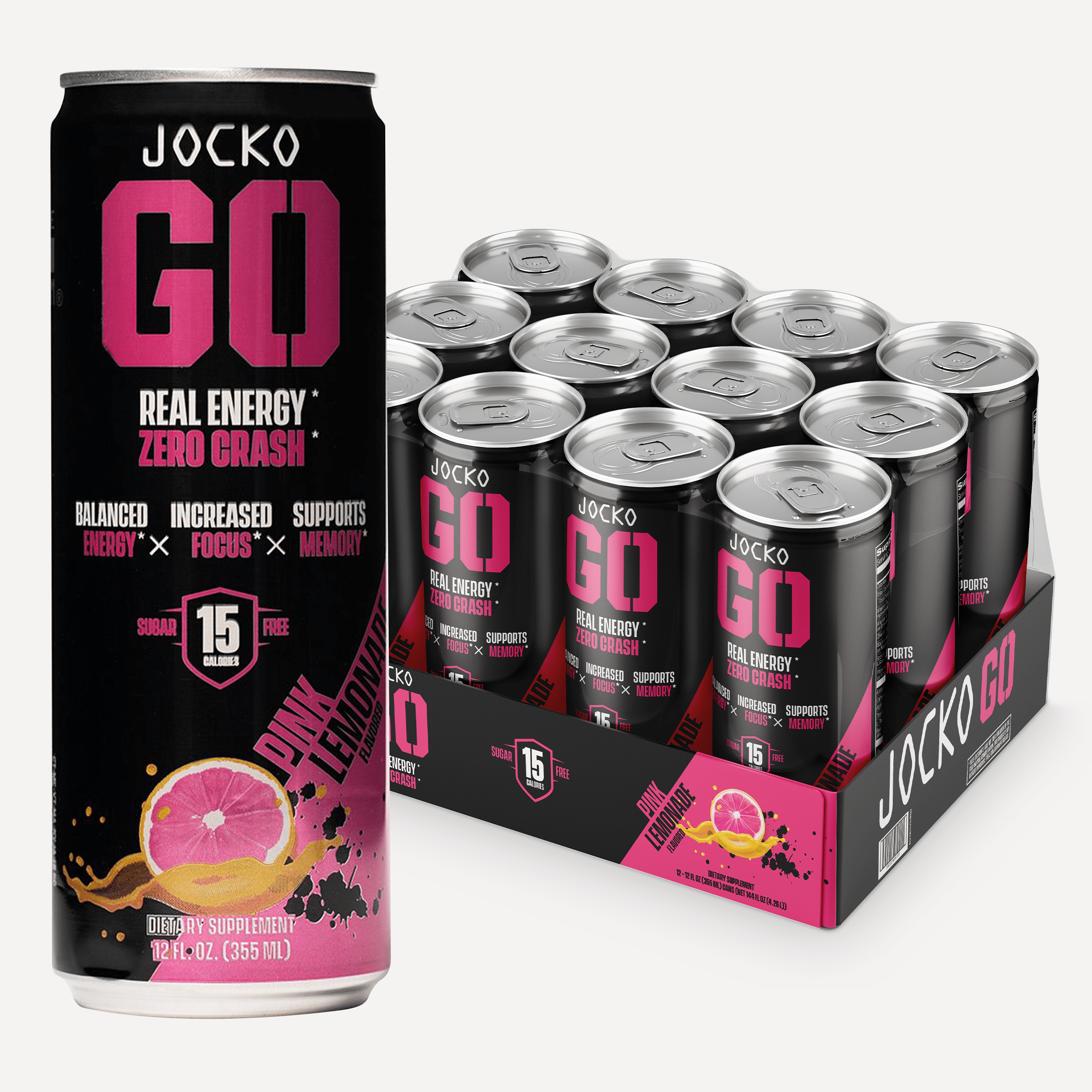 JOCKO GO Energy Drink - 12 Pack | Sugar-Free Pre Workout & Post Workout Supplement | Boost Energy & Focus for Gym, Running & Fitness