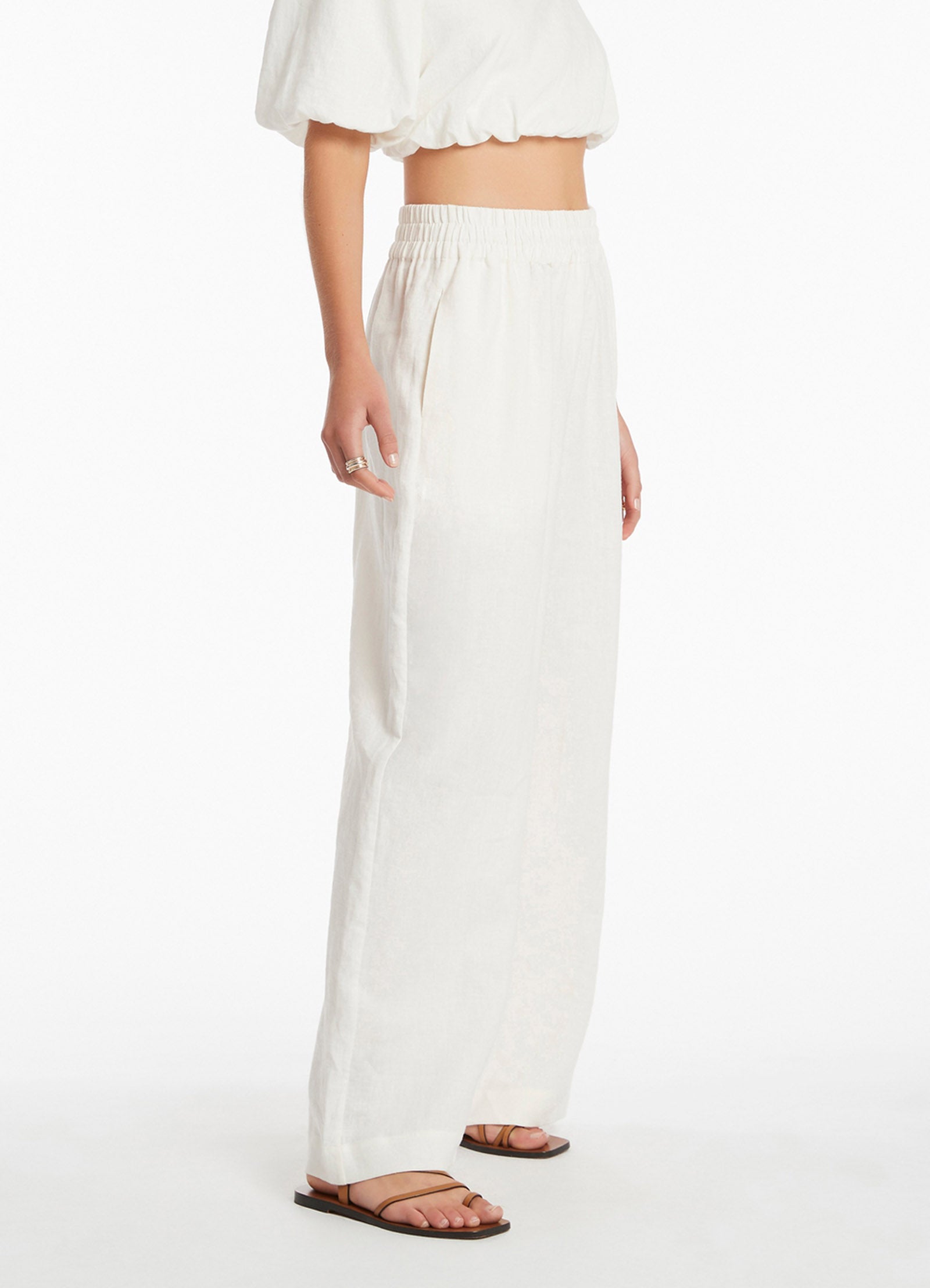 JetSet Women's Wide Leg Pants - Soft Cream Linen Blend High Waisted Trousers for Work, Office & Casual Wear | Comfortable & Stylish Summer Pants