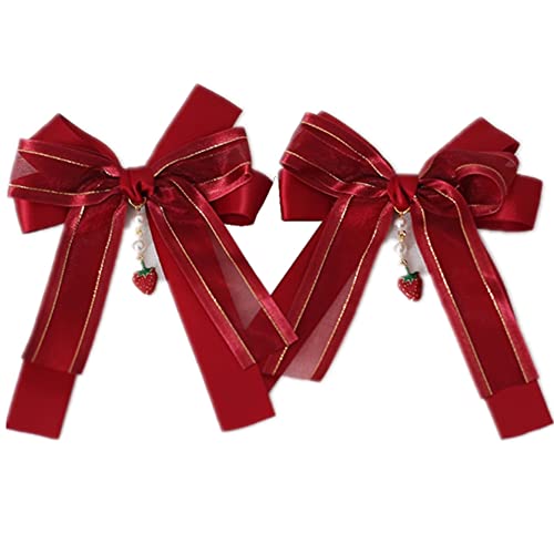 Handmade Cute Bowknot Hair Clips for Women & Girls - Sweet Lolita Hair Accessories with Ribbon Barrettes (Red) | Perfect for School, Cosplay & Daily Fashion Styling