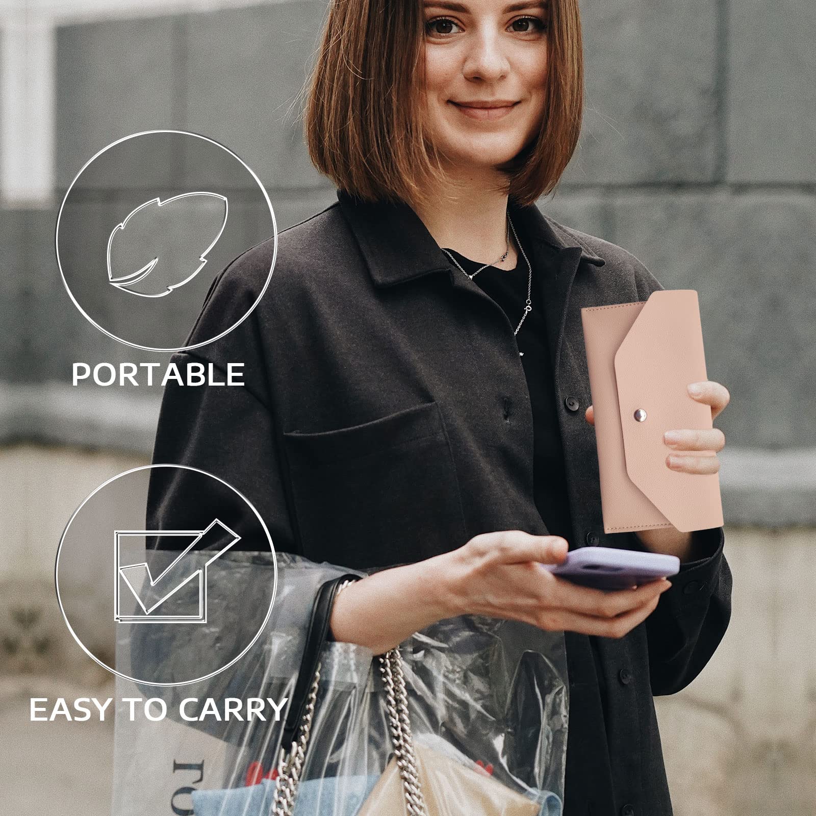 BLMHTWO Women's Leather Cash Envelope Wallet - Reusable Budget Organizer & Bill Holder for Money Management (Pink) - Perfect for Travel, Shopping, and Personal Finance Organization