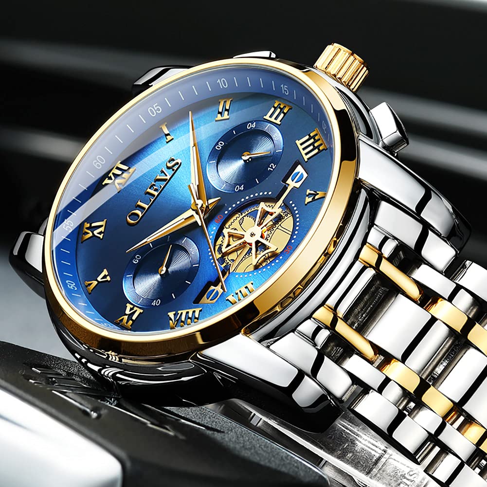 OLEVS Men's Stainless Steel Multifunction Watch - Waterproof Luminous Chronograph with Date Display, Classic Casual Dress Wristwatch for Business, Outdoor & Daily Wear