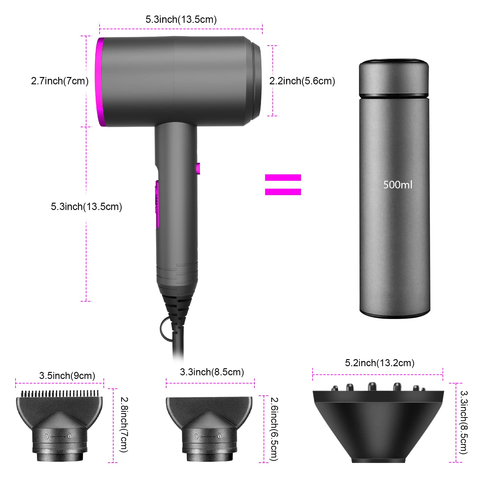 Professional 1800W Ionic Hair Dryer with Negative Ion Technology & Diffuser Comb - Fast Drying Blow Dryer for Home, Salon & Travel - Perfect for Damaged Hair Care & Styling