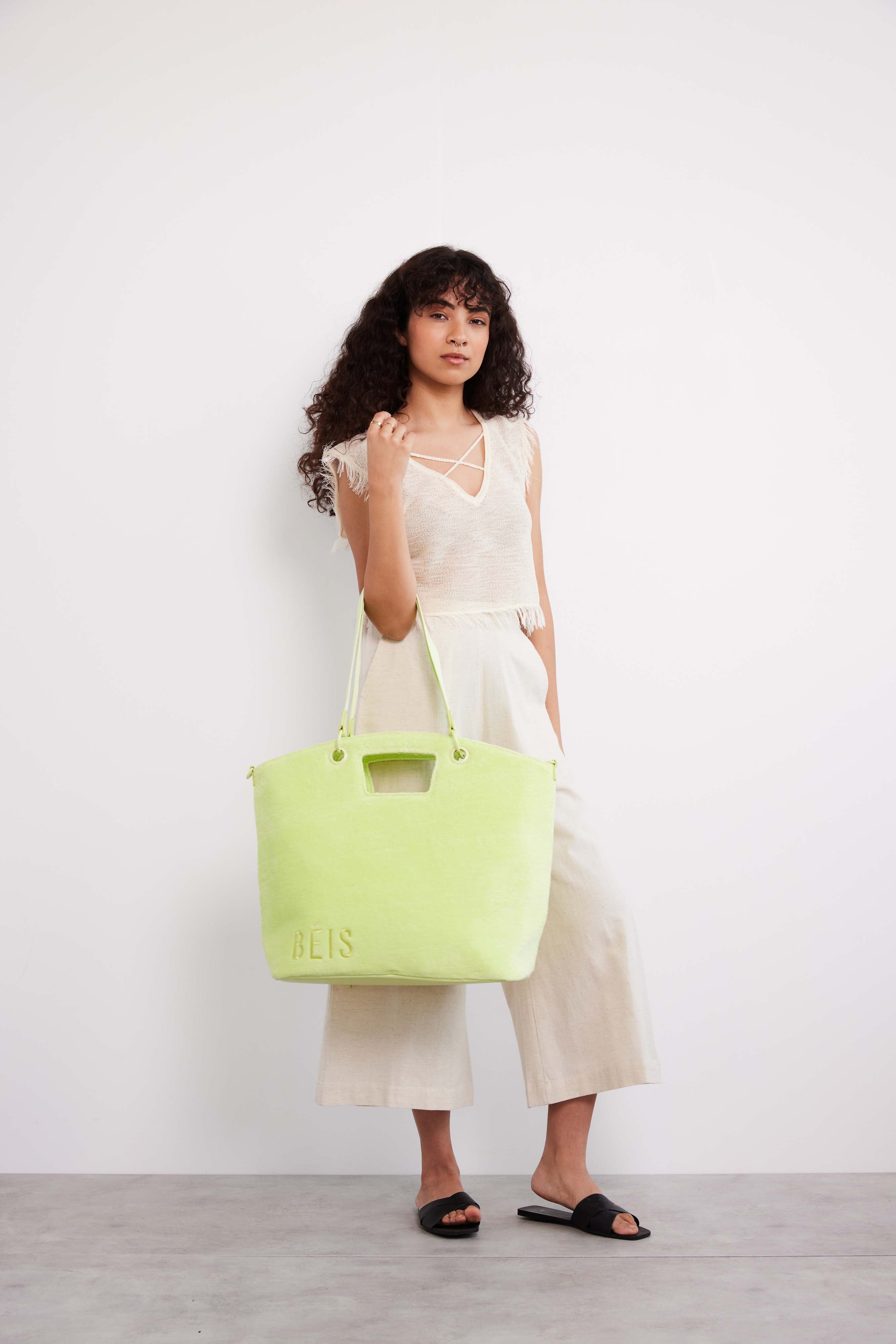 Stylish Citron Terry Tote Bag - Eco-Friendly Cotton Beach Tote for Women | Perfect for Shopping, Travel & Summer Outings
