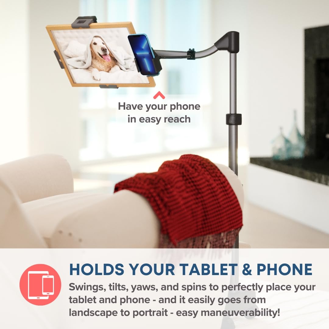 LEVO G2 Essential Tablet Floor Stand - Adjustable Holder for iPad, iPad Pro, iPad Mini, Samsung Galaxy, Microsoft Surface, Amazon Fire & More - Perfect for Home, Office & Bedroom Use - Black