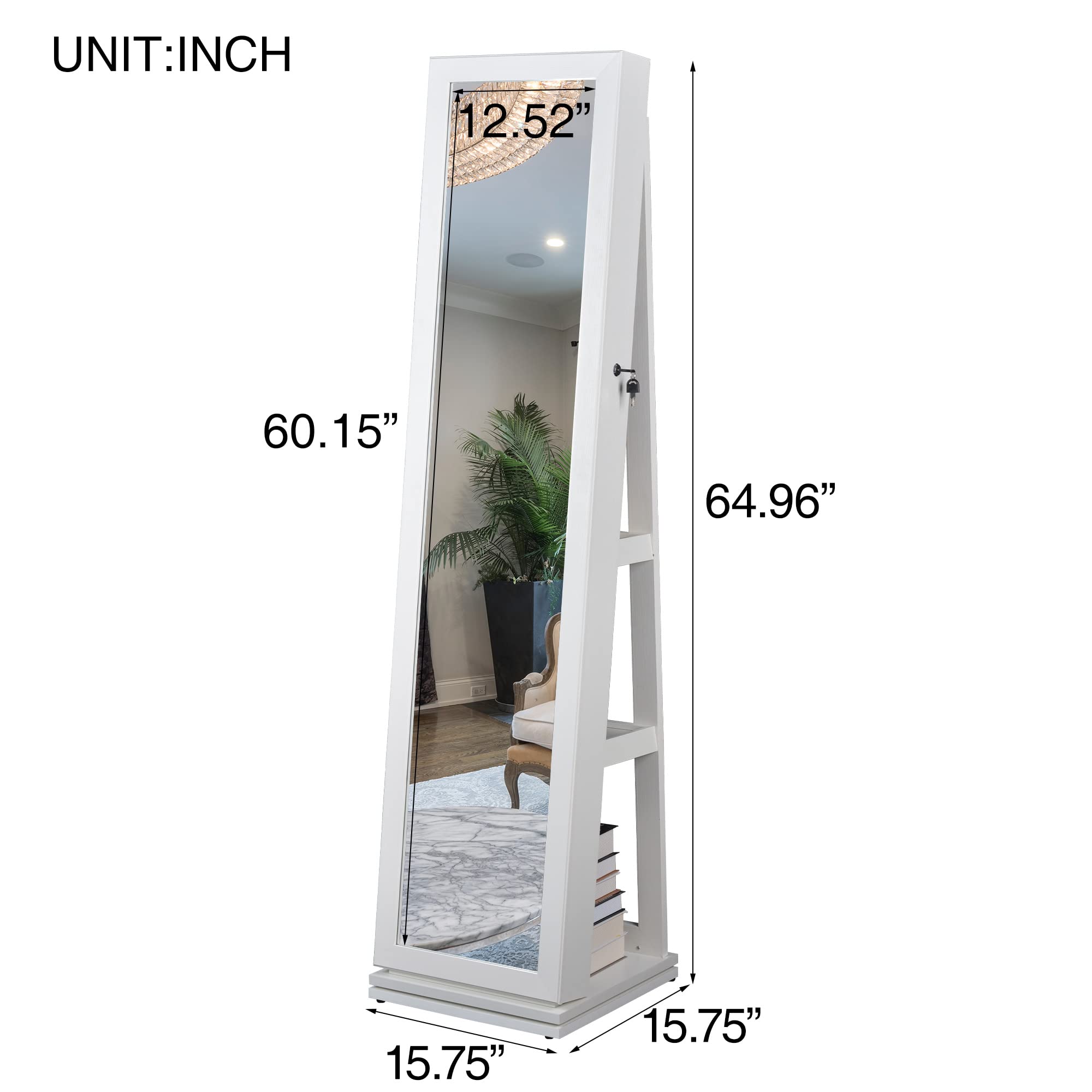 4-in-1 Swivel Jewelry Organizer with Full-Length Mirror - Tall Jewelry Armoire Cabinet with Ample Storage & Display Rack for Women | Perfect for Bedroom, Dorm Room & Closet Organization