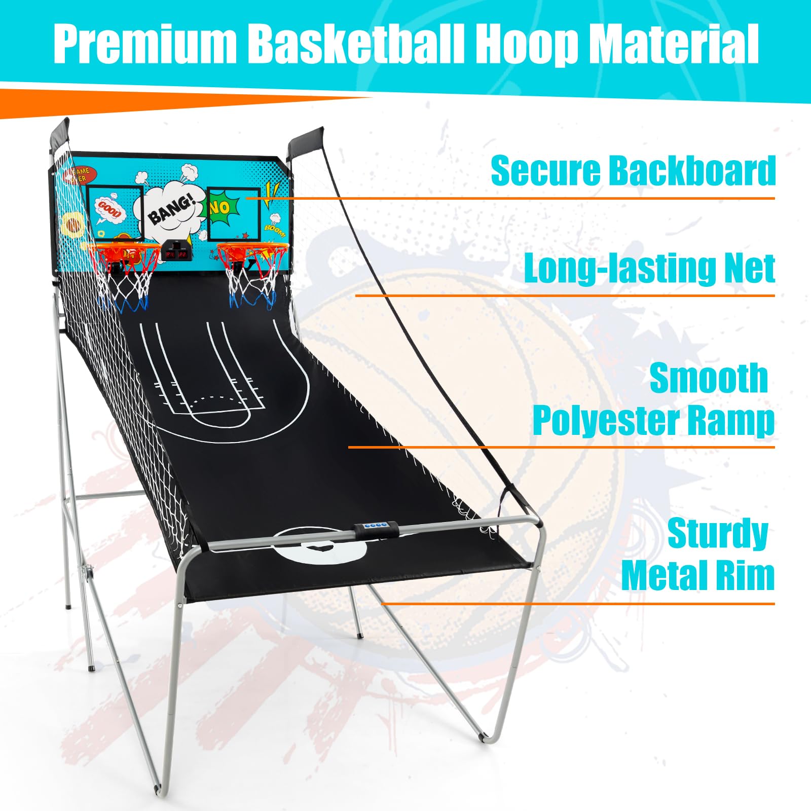 Giantex Foldable Basketball Arcade Game - Electronic Double Shot 2 Player with 8 Game Modes & LED Scoring System - Includes 4 Balls - Indoor Basketball Game for Kids & Adults - Perfect for Family Game Nights, Birthday Parties and Home Entertainment