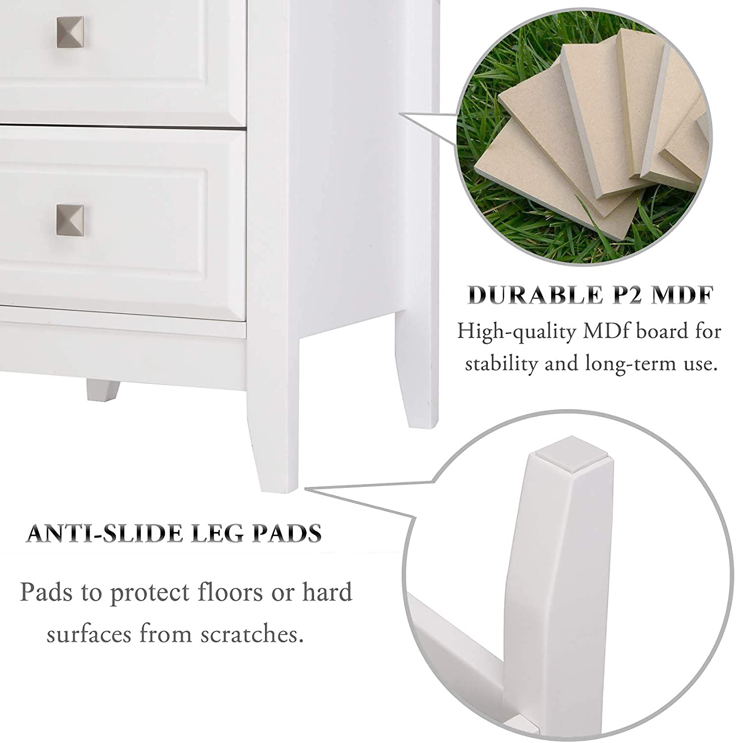 Bonnlo Upgraded White Nightstand with 3 Drawers - Modern Bedroom Night Stand Set of 2, Wooden Bedside Table for Small Spaces, College Dorm, Kids Room & Living Room - 23.6 Inch Height - Perfect for Storing Books, Lamps & Bedroom Essentials
