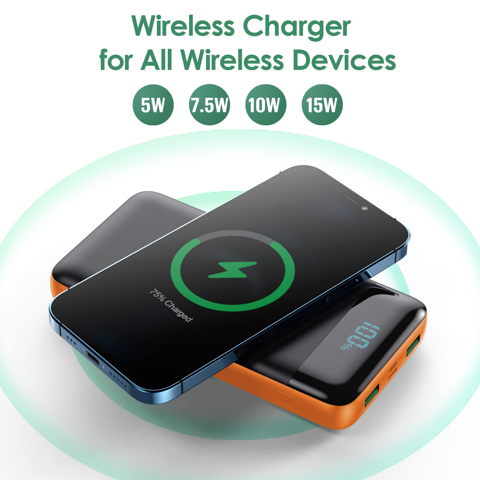 30800mAh Wireless Portable Charger with 15W Wireless & 25W PD QC4.0 Fast Charging | Smart LED Display | 4 Outputs & 2 Inputs USB-C Power Bank | Compatible with iPhone Samsung Galaxy | Perfect for Travel Camping & Emergency Charging - Orange