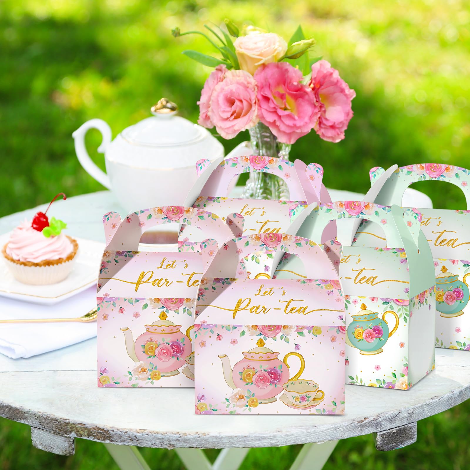 24 Pcs Floral Tea Party Treat Boxes - Wedding & Shower Favors for Candy Gifts