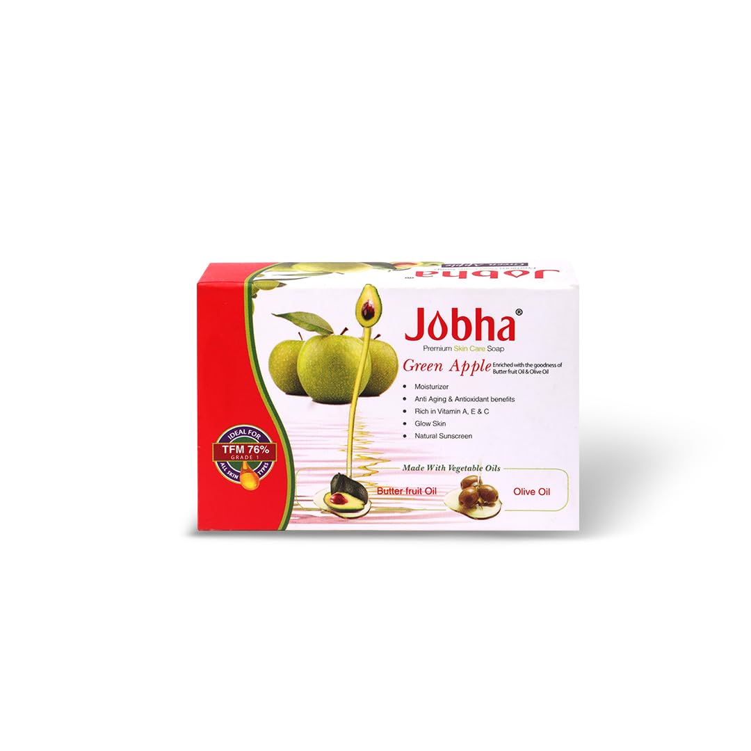 Jobha Green Apple Soap with Butter Fruit & Olive Oil - Skin Brightening Face & Body Cleanser for Women & Men (100g) - Natural Glow for Daily Skincare & Spa Relaxation