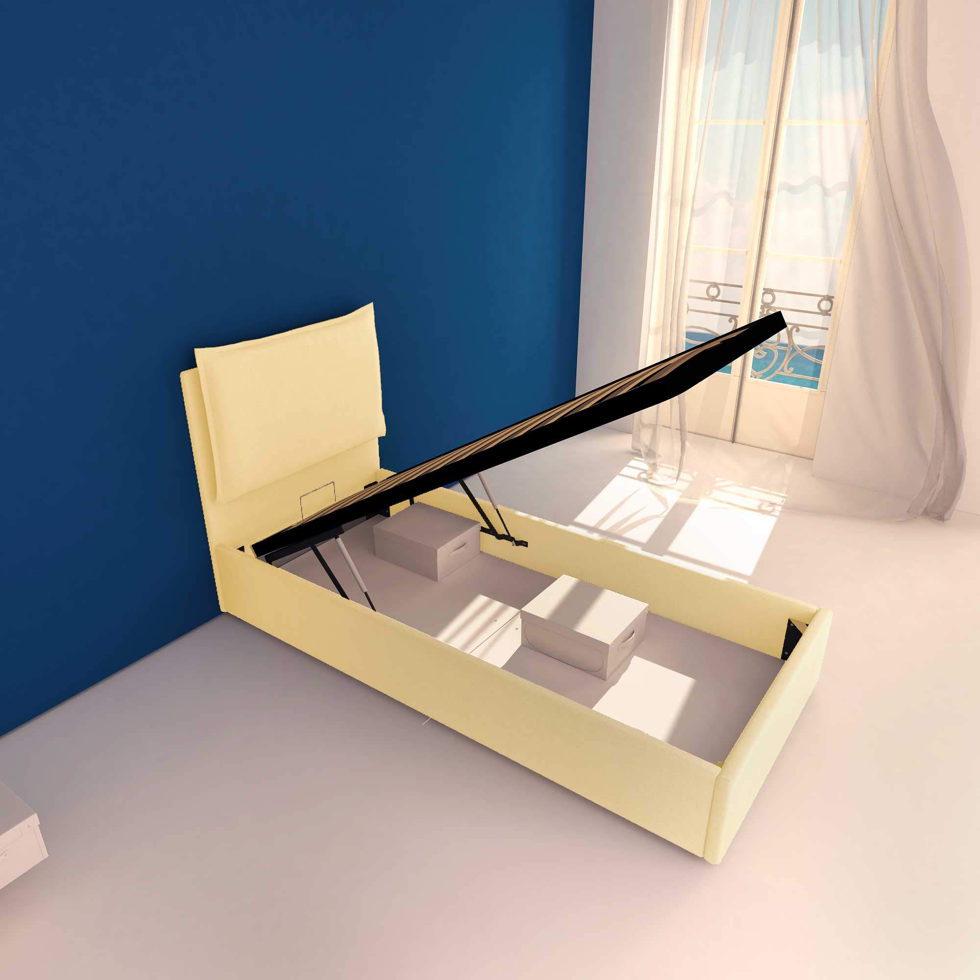 Baldiflex Single Bed with Storage, Licia Model, Synthetic Leather Upholstery, Slatted Base for Single Mattresses, 80 x 190 cm, Cream Color - Perfect for Small Bedrooms, Guest Rooms & Studio Apartments