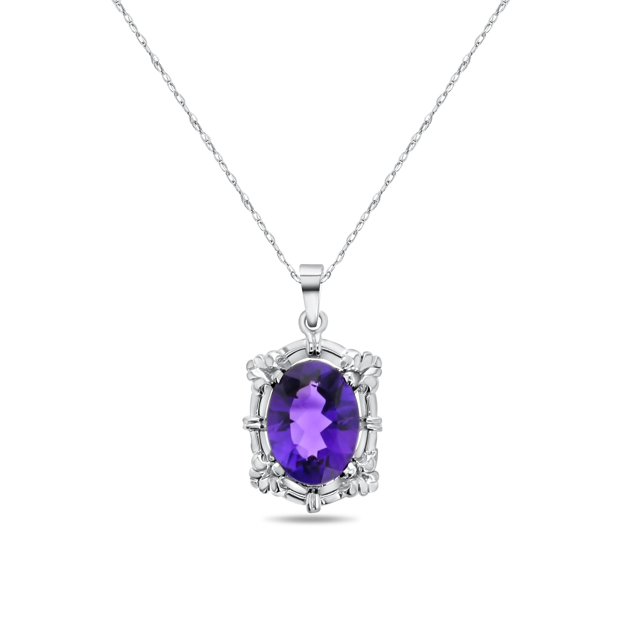 7 Carat Natural Amethyst Pendant Necklace in 14K White Gold - Elegant Jewelry Gift for Women, Perfect for Weddings, Anniversaries & Special Occasions