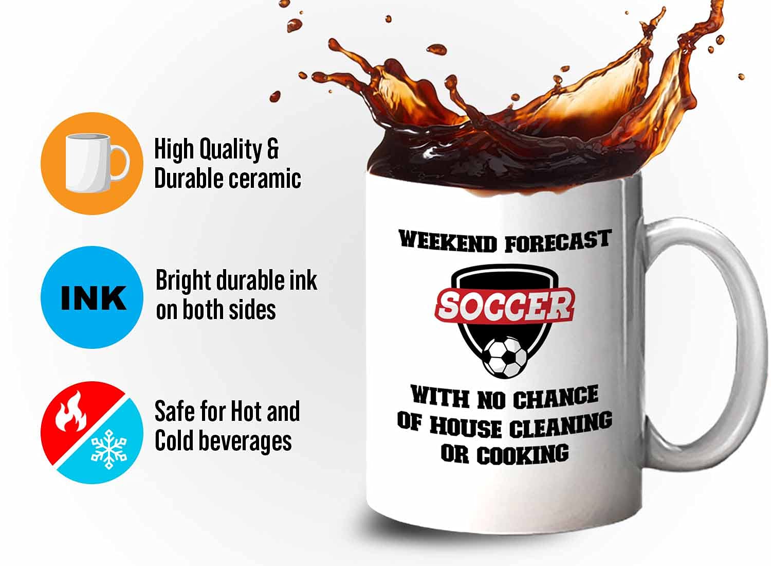 Bubble Hugs 11oz Soccer Sports Coffee Mug - Perfect Gift for Soccer Lovers, Athletes & Coaches - Durable White Ceramic Cup for Game Days, Office & Home Use