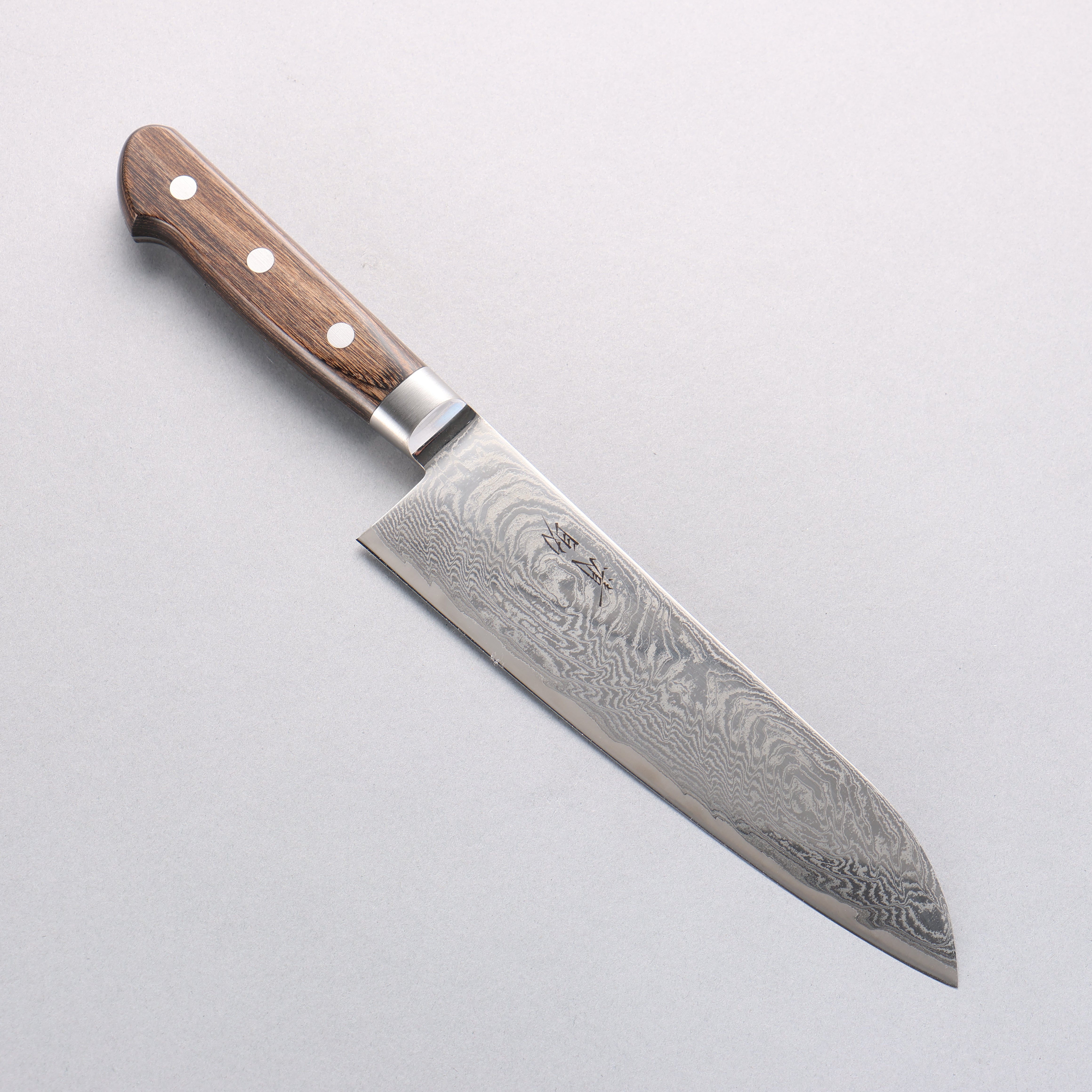 Premium Seisuke Nami AUS10 Damascus Santoku Knife 180mm - Mirror Finish, Brown Pakkawood Handle - Perfect for Sushi, Vegetables & Meat Preparation