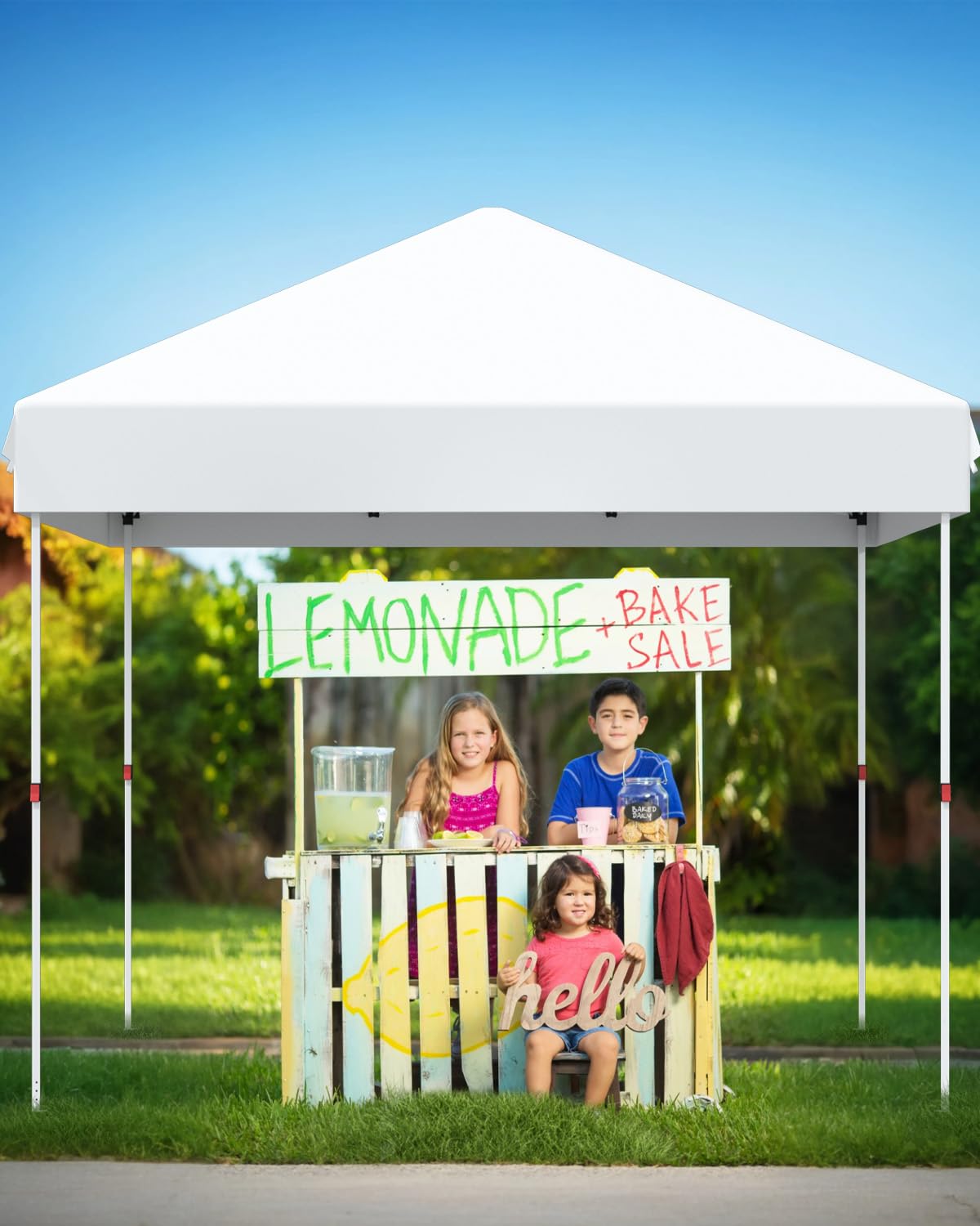 10x10 Pop Up Canopy Tent - Instant One-Button Setup Portable Shelter with Carry Bag - Adjustable Height 3 Positions & 4 Sandbags - Perfect for Camping, Beach, Backyard Parties, Sports Events, and Outdoor Gatherings - White