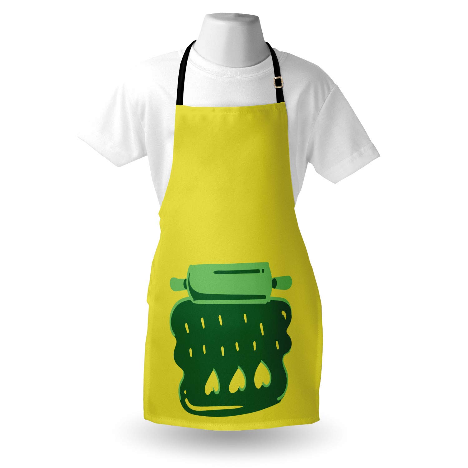 Ambesonne Personalized Chef Apron - Cartoon Baking & Cooking Design with Colorful Rolling Pin Dough Motif - Adjustable Unisex Kitchen Bib for Adults (Yellow Green) - Perfect for Home Cooks, Baking Enthusiasts & Culinary Gifts