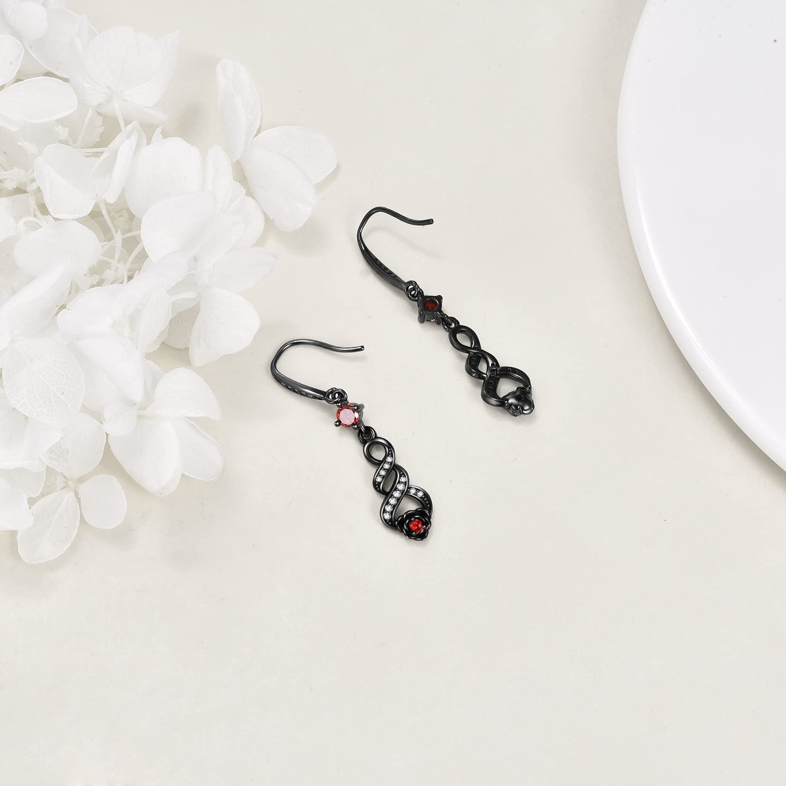 Black Rose Earrings Sterling Silver - Infinity Dangle Earrings for Women | Rose Jewelry Gift for Her | Perfect for Date Nights, Weddings & Special Occasions
