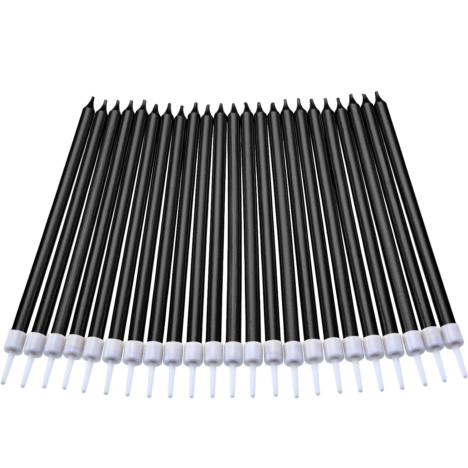 50 Pcs Black Birthday Cake Candles - Slim Long Cupcake Candles with Holders | Perfect for Birthday Cakes, Wedding Cakes, Party Desserts & Celebration Decorations