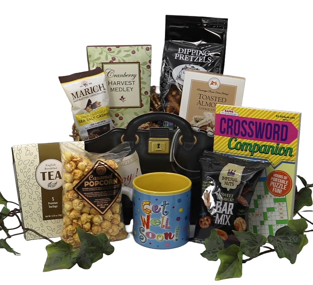 Gift Basket Village: The Village MD - Premium Gourmet Snacks, Herbal Tea, Puzzle Book & Insulated Mug Wellness Gift Set for Relaxation, Stress Relief & Self-Care