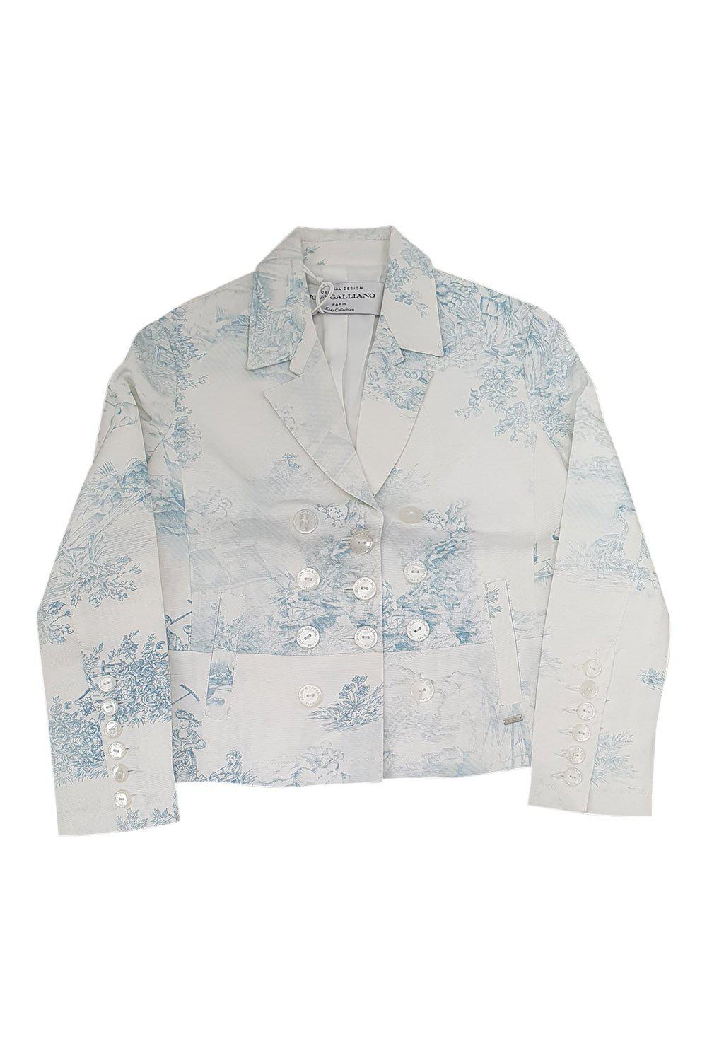 JOHN GALLIANO Kids Cotton Blend White Toile De Jouy Print Blazer Jacket - Size 8 | Formal Wear for Boys & Girls | Perfect for School, Weddings & Special Occasions