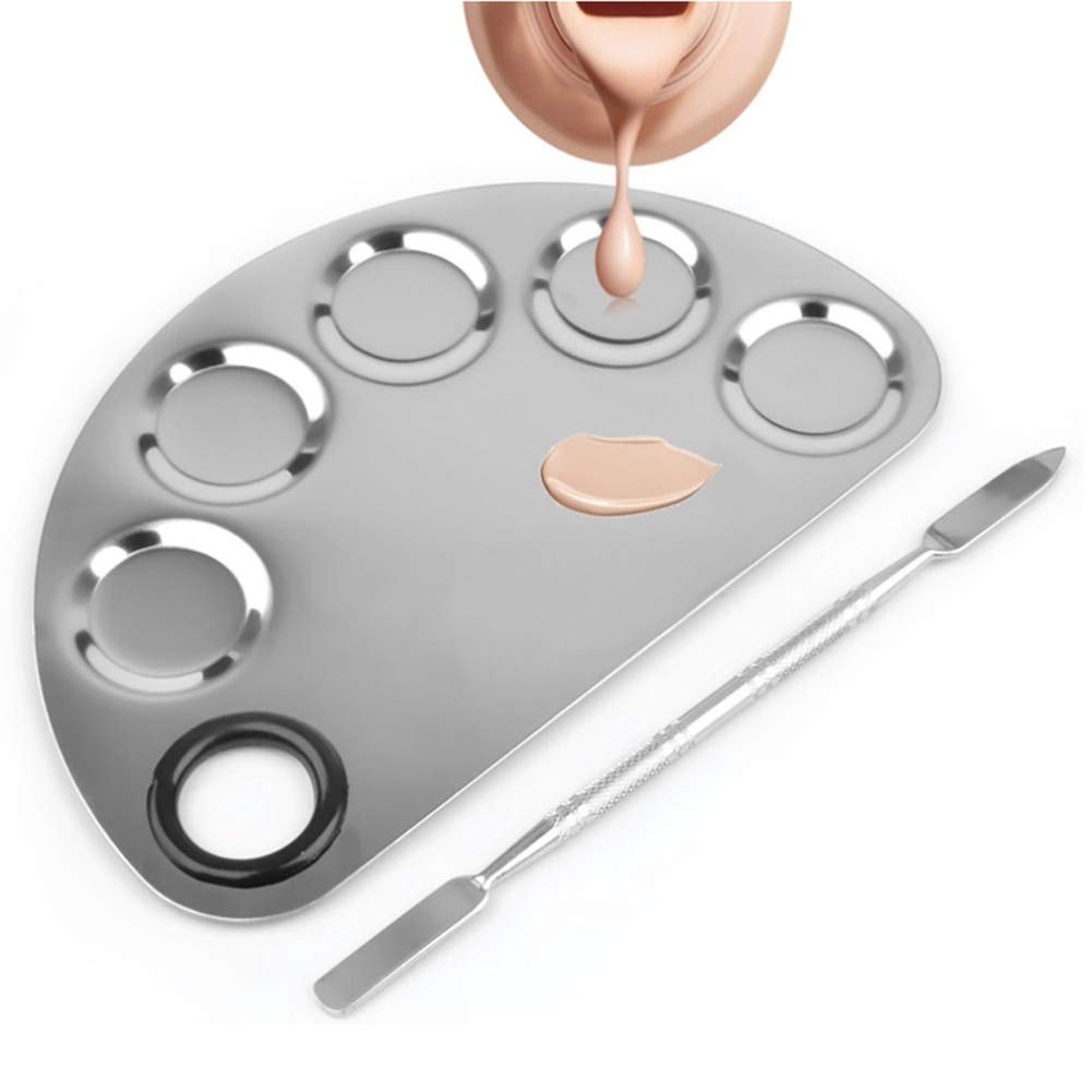 HARSH LOVE Cosmetics 5-Well Stainless Steel Makeup Palette with Spatula - Professional Mixing Tray for Foundation, Lipstick, Eyeshadow, Lash Glue & Nail Art - Perfect for Makeup Artists & Beauty Enthusiasts at Home or Salon