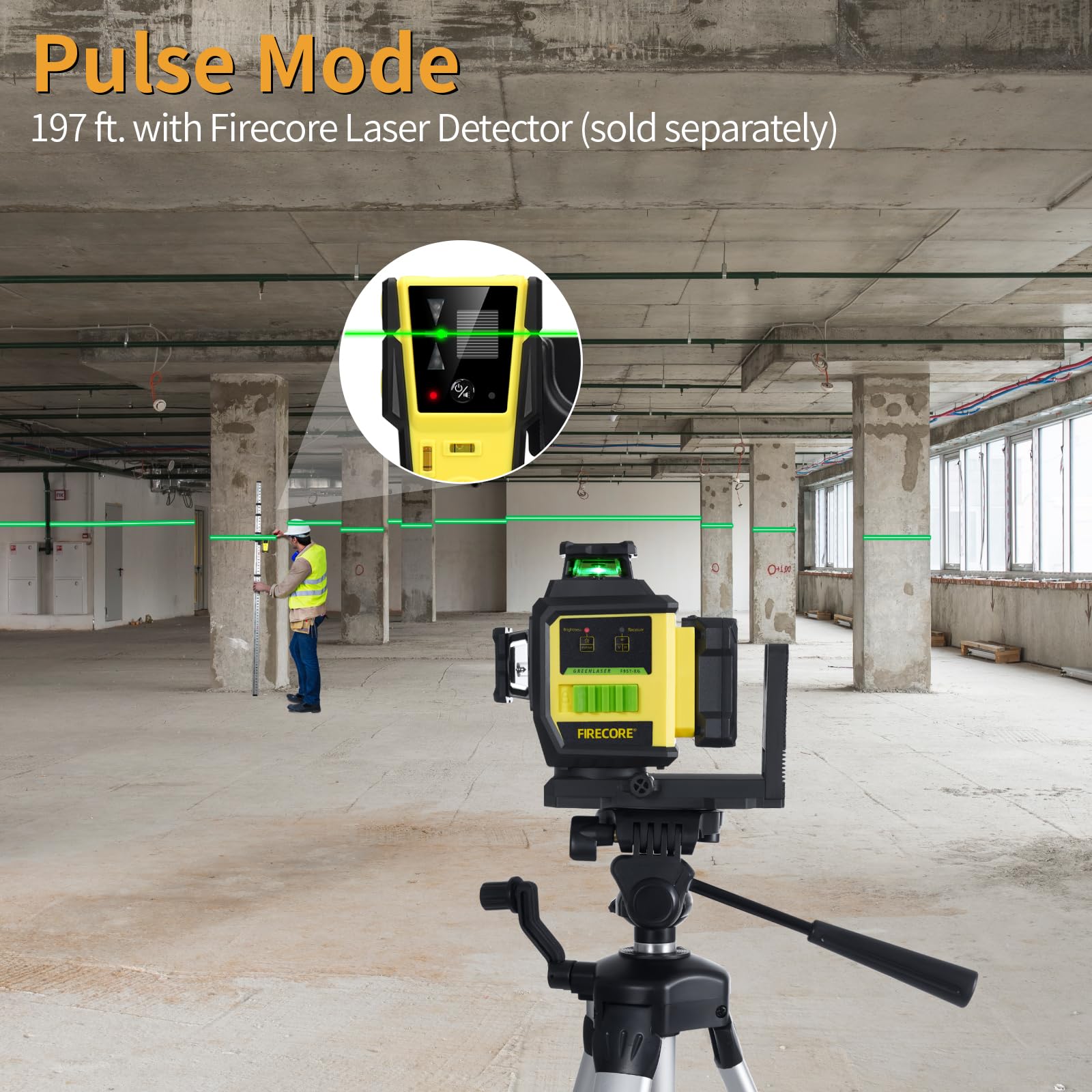 Firecore 360° Self-Leveling Green Laser Level with Tripod - 3 x 360° Cross Line Laser for Construction, 3 Brightness Modes, Pulse Mode, 2 Rechargeable Batteries & Carry Pouch - Perfect for Wall Alignment, Floor Tiling, and DIY Home Projects